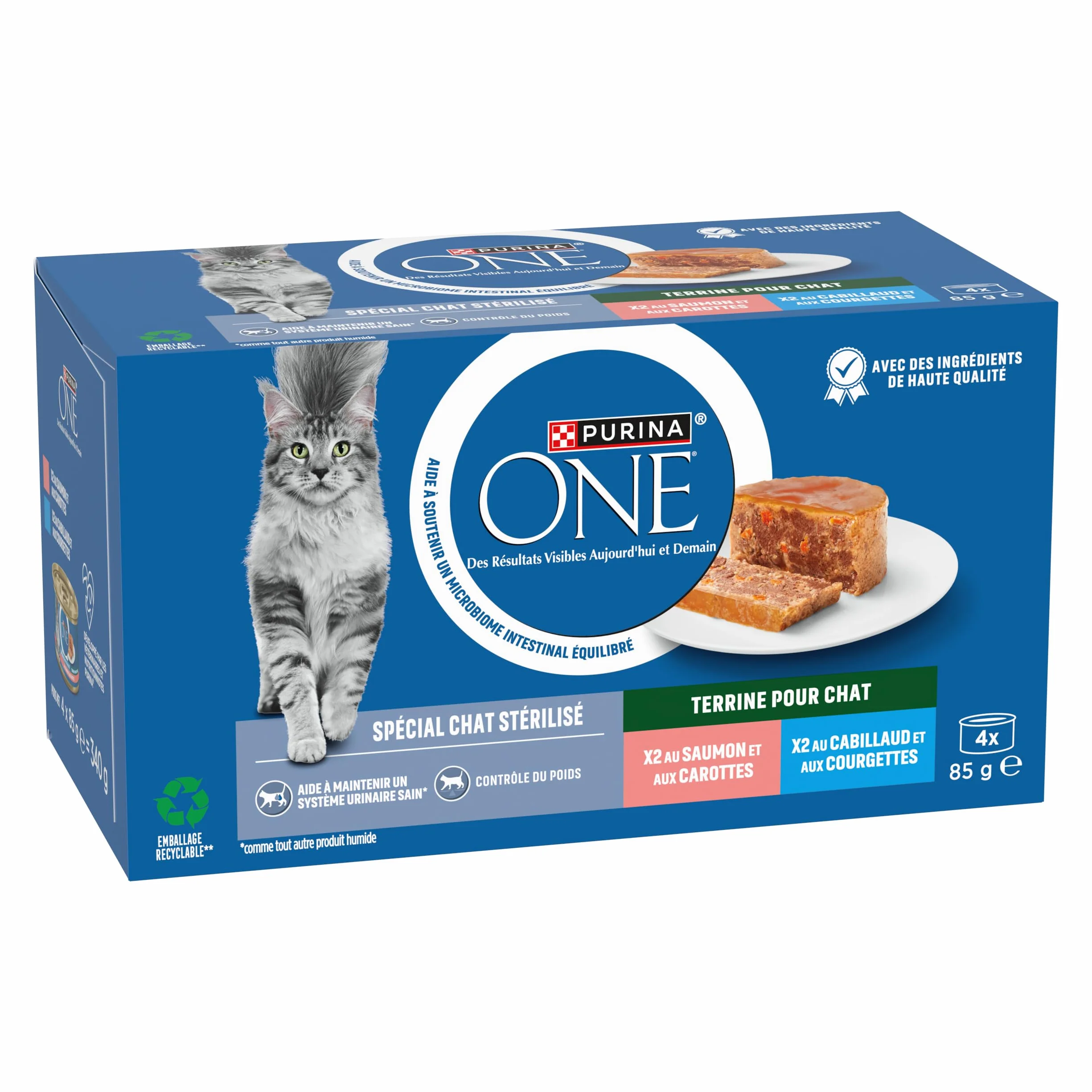 PURINA ONE Terrines Chat Stérilisé Saumon Cabillaud 4 x 85 g