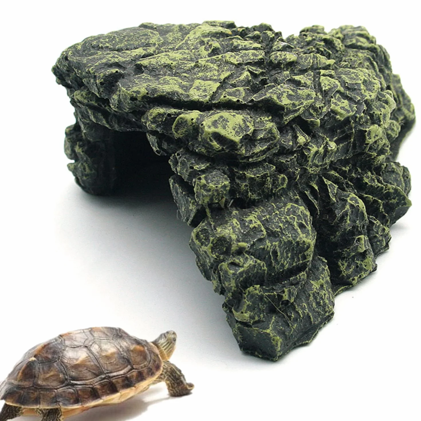 Cachette Reptile Caverne pour Reptile Terrarium Tortue Terrestre Plate-Forme Abri Roches Résine Île Flottante Aquarium Décor Pierre (L)