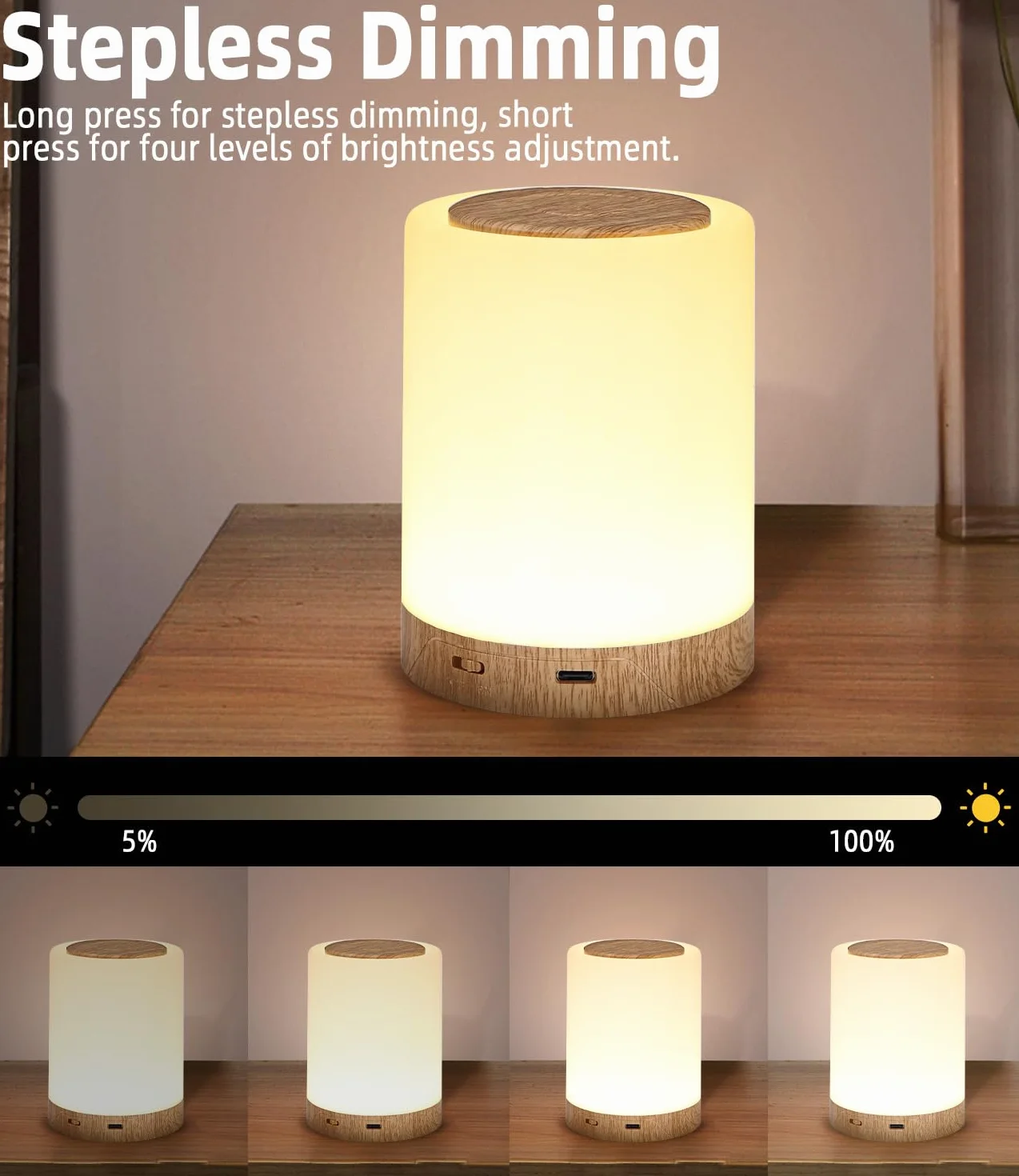Lampe de Chevet LED RGB 7 Couleurs 4 Luminosités Tactile avec Crochet Intégré