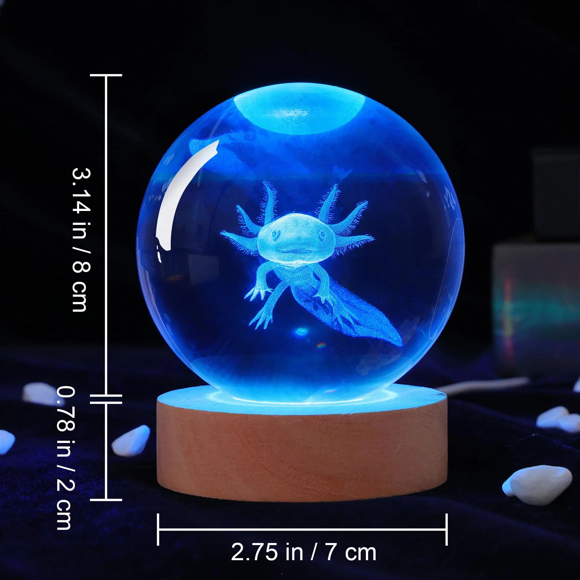 OkiyiD Veilleuse 3D Boule de Cristal Axolotl avec Télécommande, Lampe en Verre, Cadeau pour Enfants