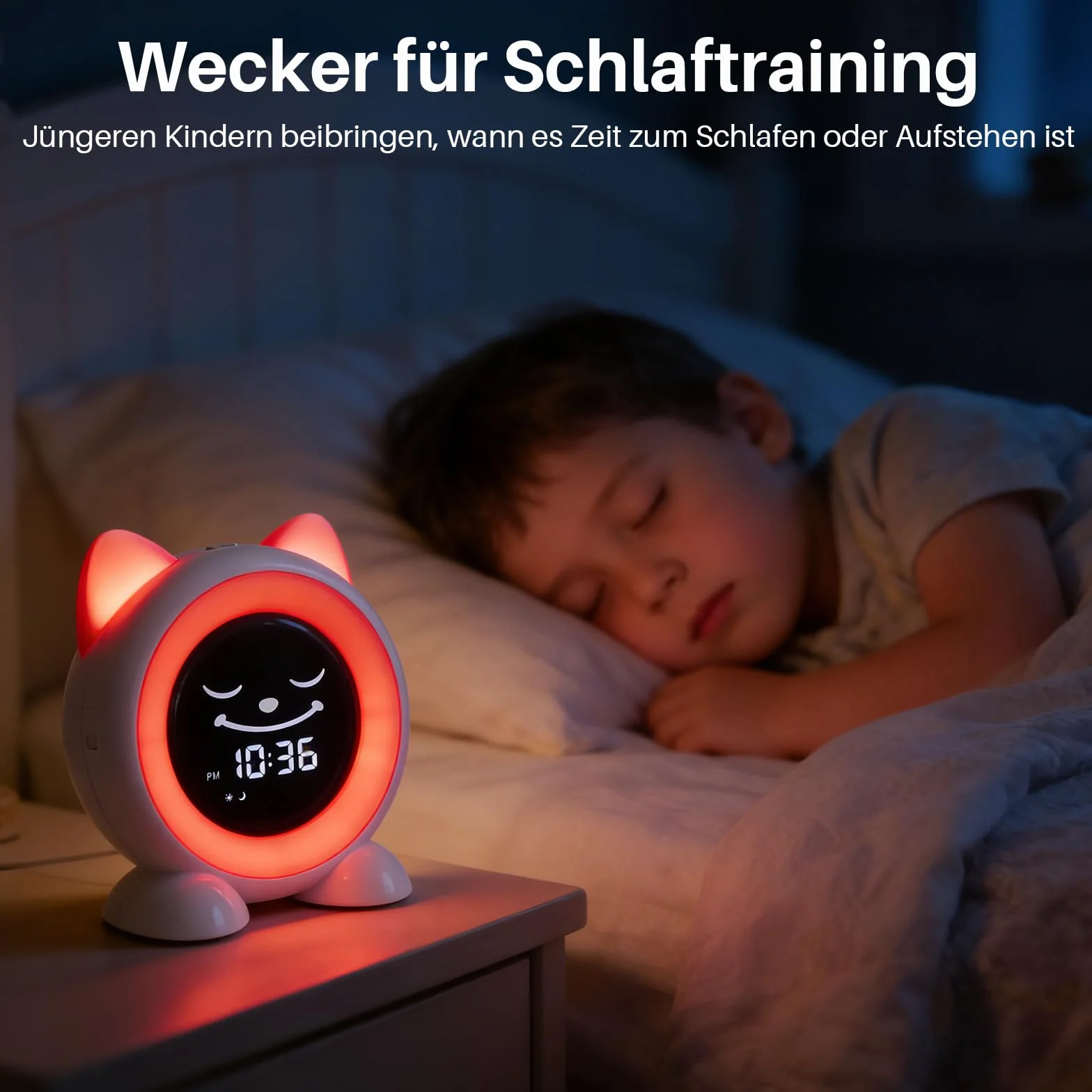 Réveil Enfant Éducatif Jour/Nuit avec Veilleuse 11 Couleurs Minuterie Snooze Mémoire Lumineux