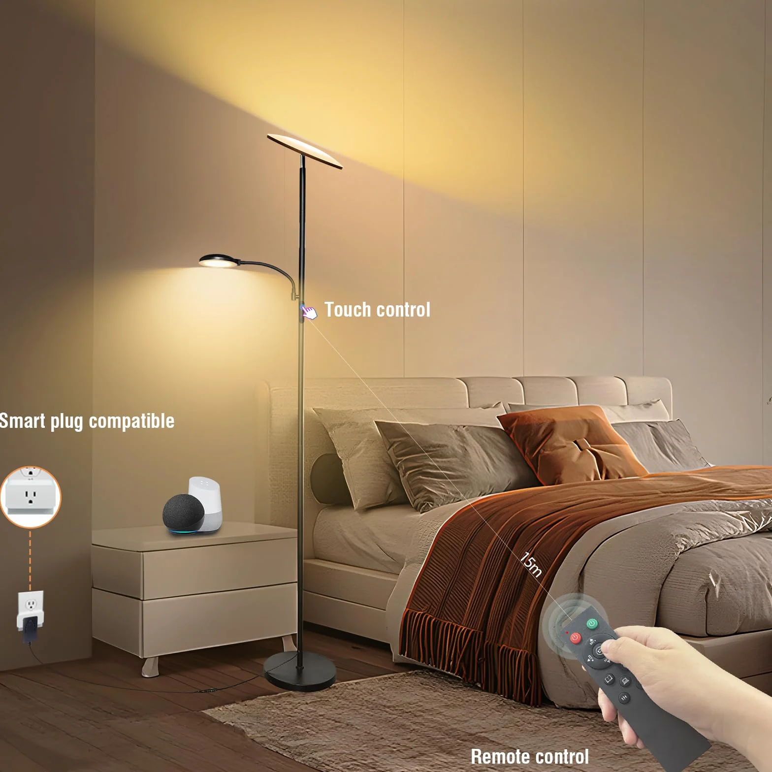 Lampadaire LED 44W 4500LM Dimmable 2700K-6500K avec Télécommande et Contrôle Tactile