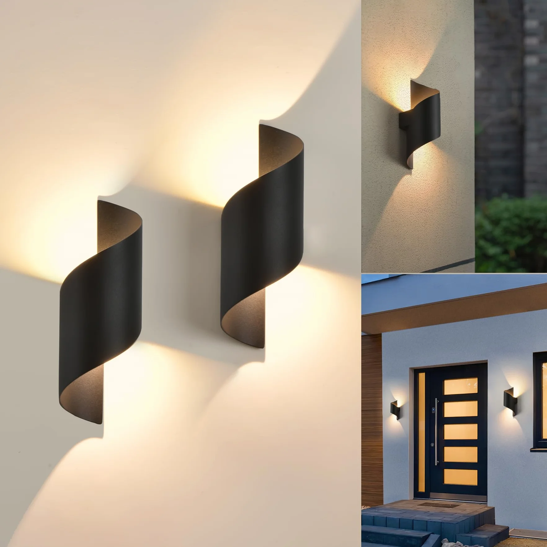 KUKAK LED Applique Murale 10W 3000K Blanc Chaud IP65 Extérieur Intérieur 2pc