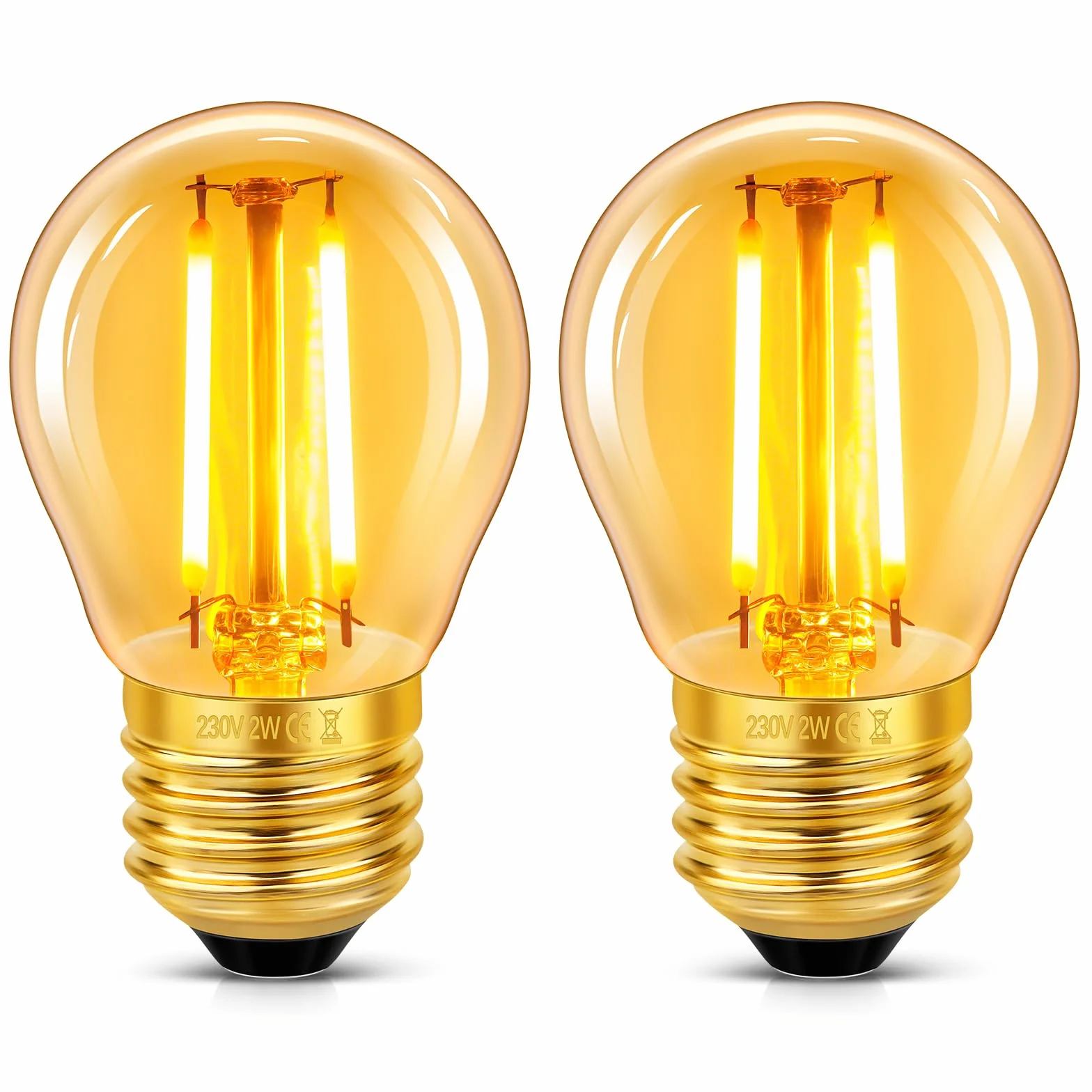 Ampoule E27 Vintage 2W LED Filament G45 Verre Ambré Blanc Chaud 2200K 200LM AC 220V Lot de 2