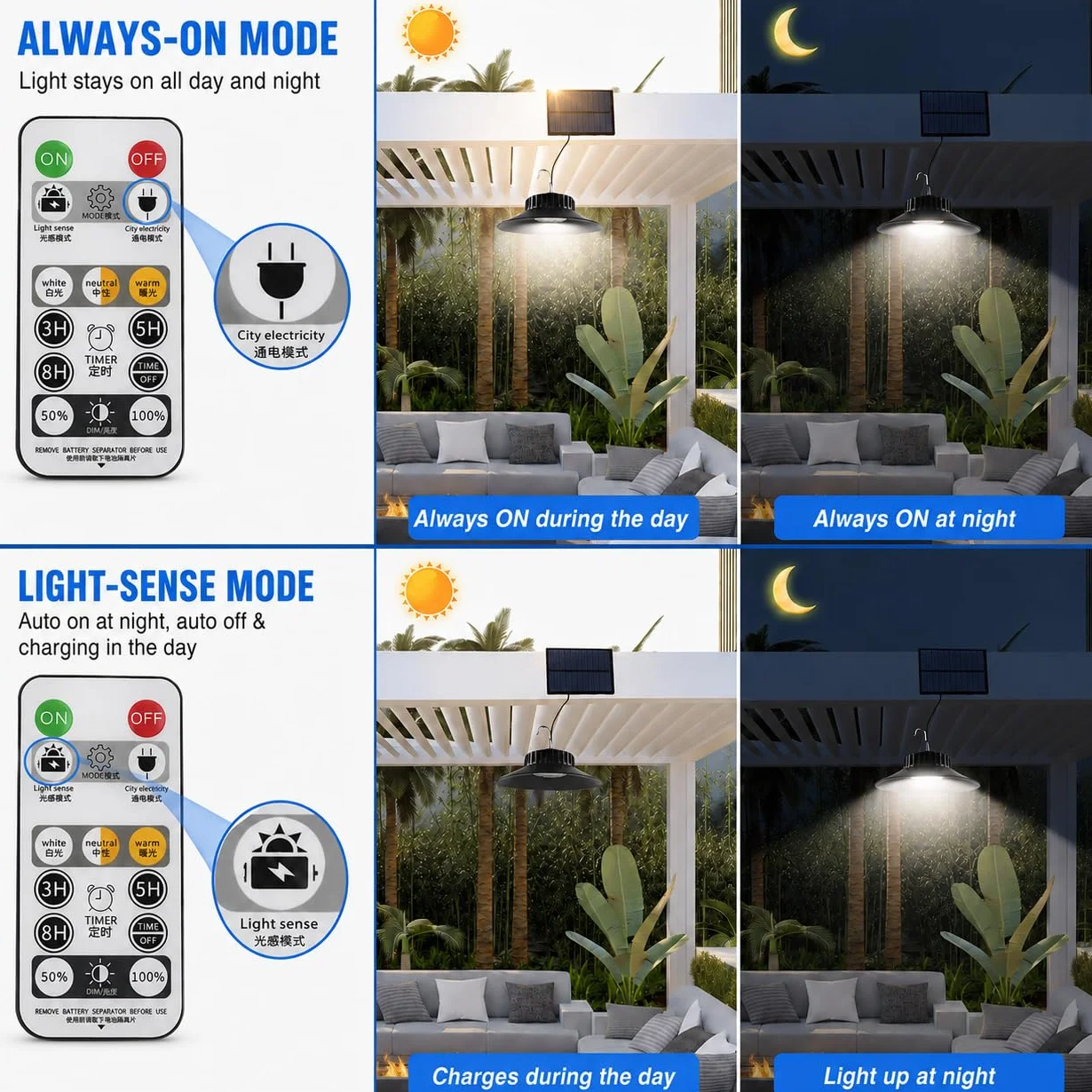 NATPOW Lampe Solaire Extérieur Suspendue IP65 Jardin Terrasse 2 Pièces