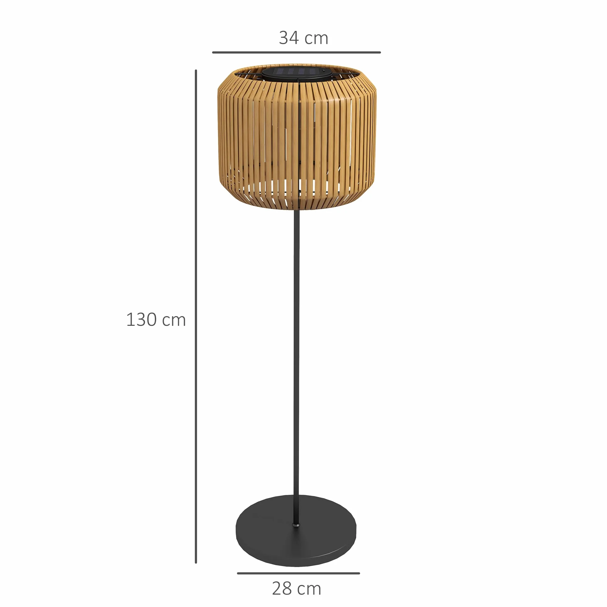 Outsunny Lampadaire solaire extérieur en résine tressée, rechargeable avec capteur lumière, LED étanche, 130 cm, jaune