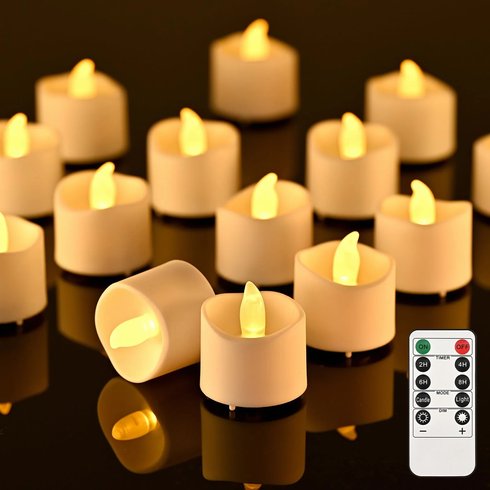 RaceGT Lot de 20 bougies LED chauffe-plat avec minuterie et télécommande, blanc chaud