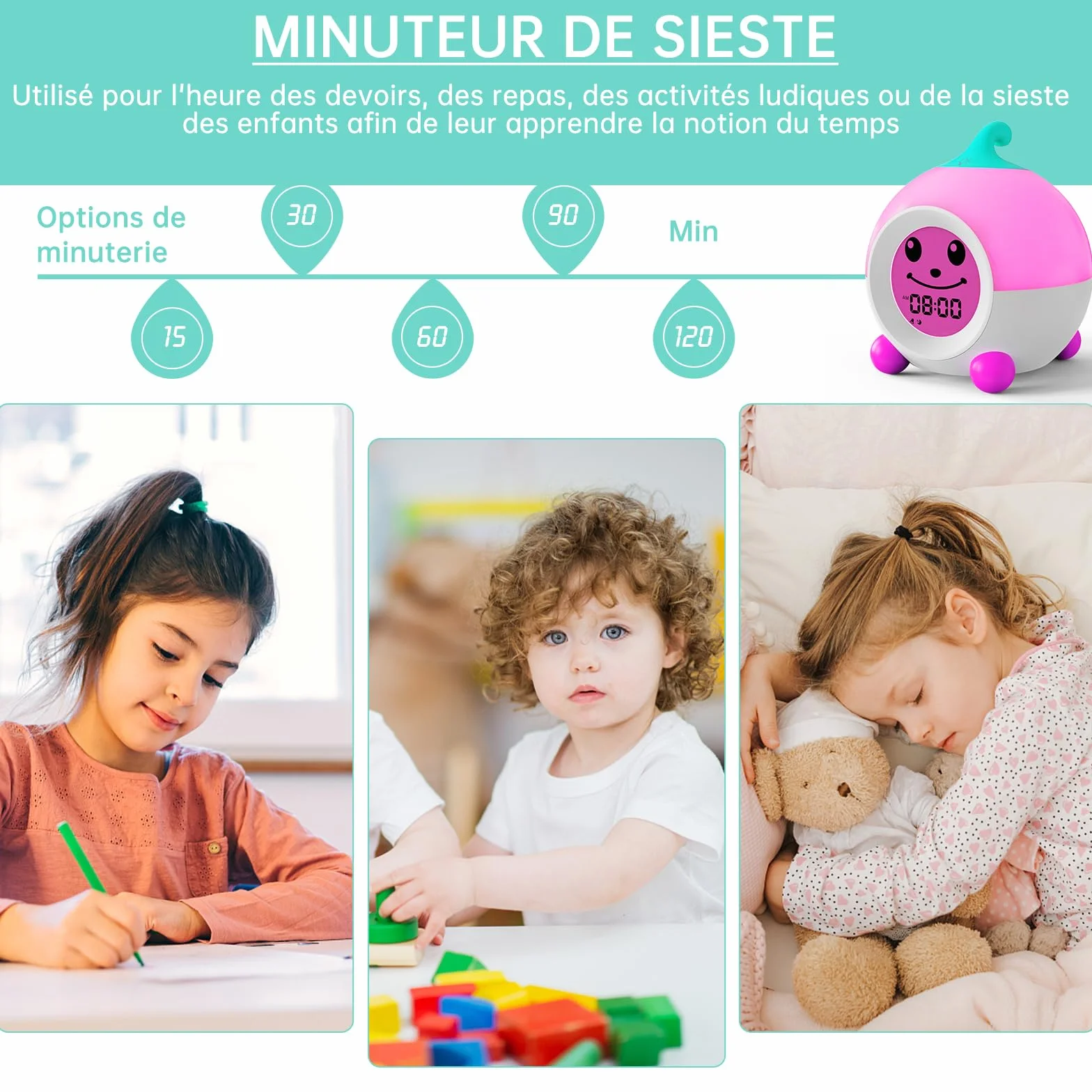 iHoo Réveil Enfant avec Veilleuse Tactile, Horloge Apprentissage Sommeil pour Filles Garçons 2-9 Ans