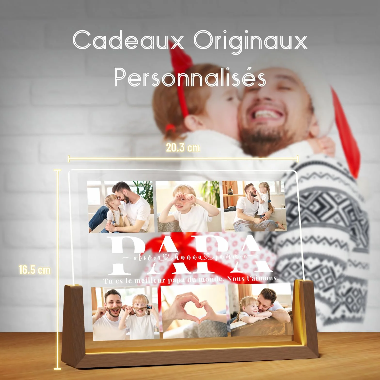 LUCKOR Cadre Photo Personnalisé Fête des Pères - Lampe Papa avec Photo Bébé