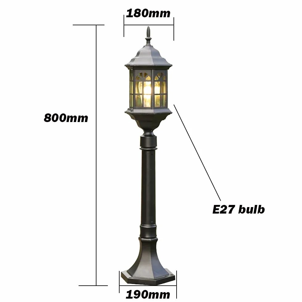 Lampadaire extérieur classique E27 80 cm IP55 Noir imperméable