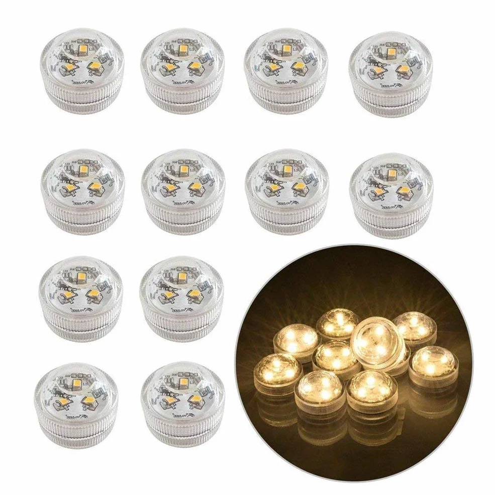 Bougies LED Vacillante Sans Flamme Lampes sous-marines LED Éclairage Submersible Blanc Chaud 12pcs