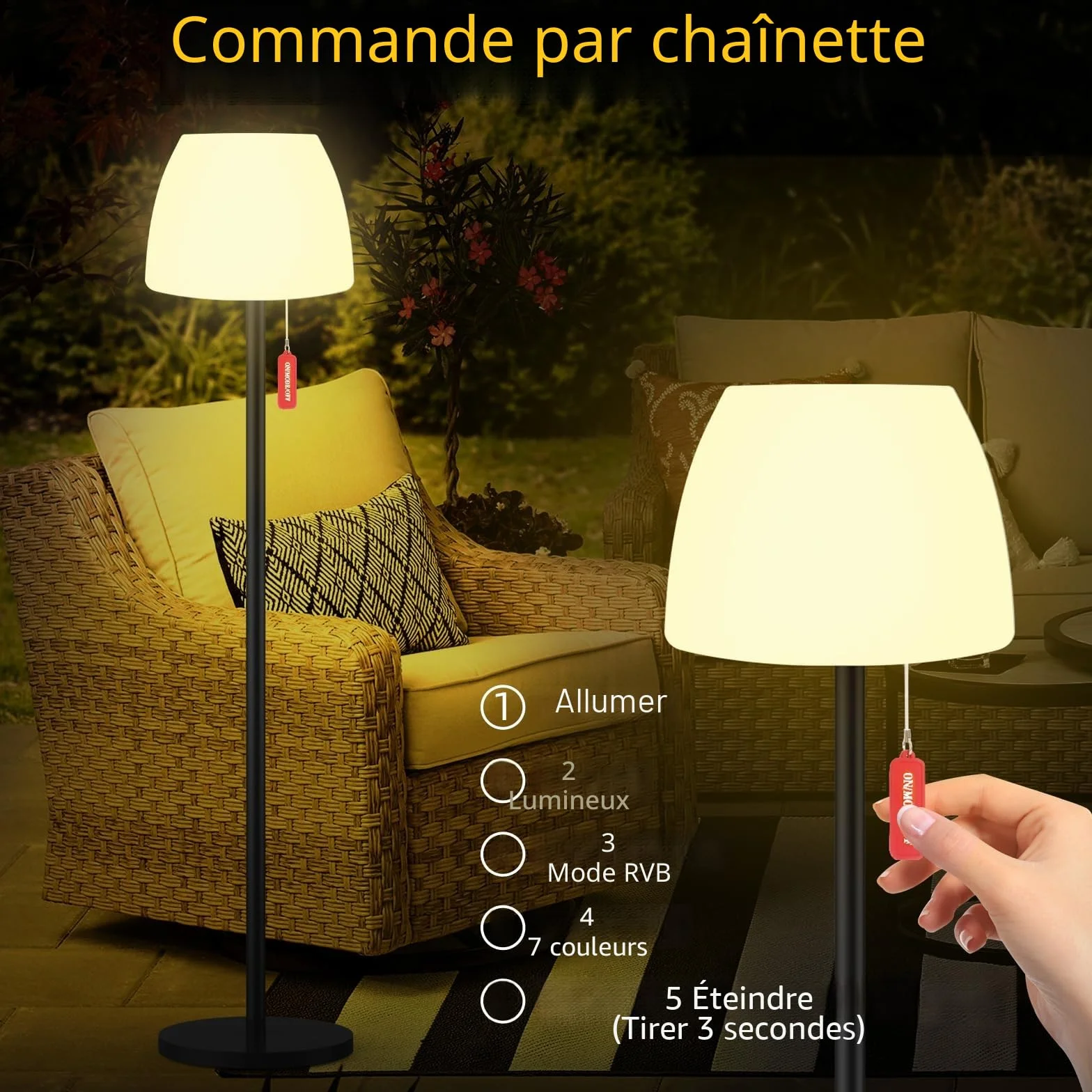 Lampe de Sol Extérieure Solaire avec Détecteur de Lumière, RGB, Blanc Chaud, Rechargeable, LED Étanche