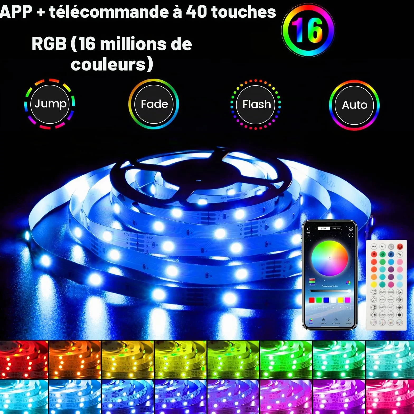 Ruban LED TV 3 m, Bande Lumineuse LED Rétroéclairage TV 40-65 in, 5050 RGB USB avec Télécommande