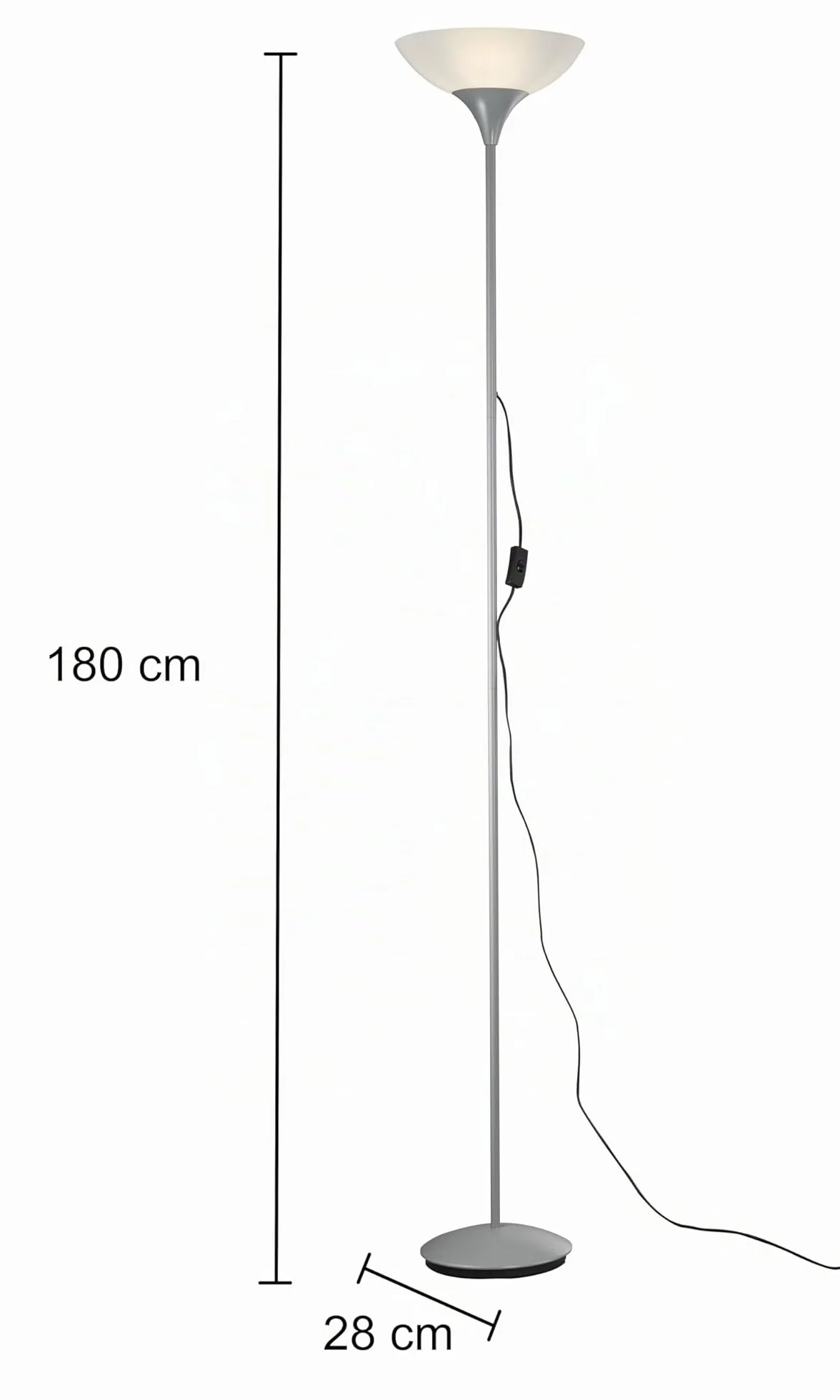 Lampadaire Dezwo 1xE27 Plastique Blanc Métal Titane Ø230mm H180cm IP20 Interrupteur