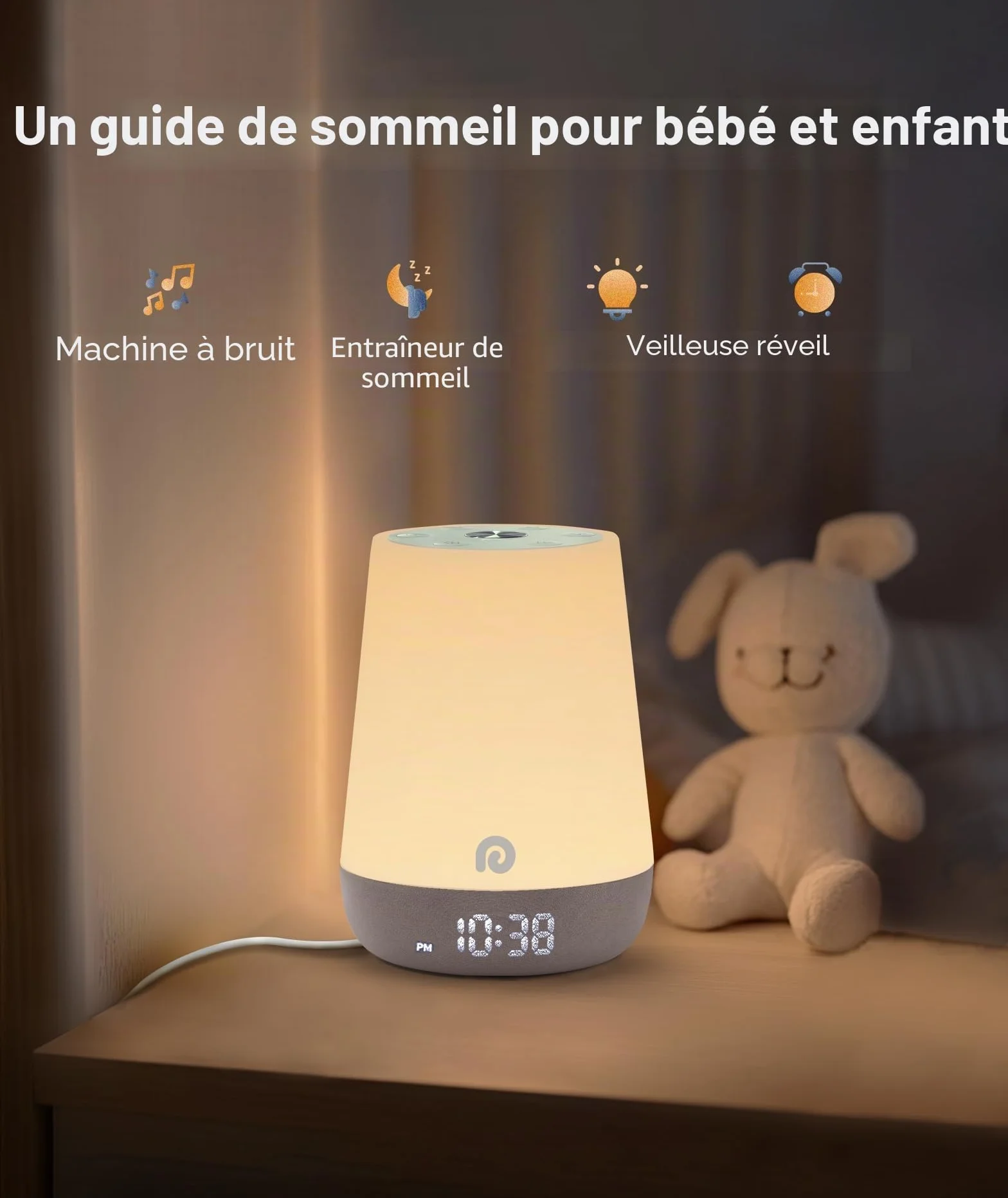 Dreamegg Machine à Bruit Blanc Bébé 34 Sons Apaisants Veilleuse Bébé Adulte White Noise Machine 3 Modes d'éclairage 8 Modes Favoris Contrôle via APP Nite 1