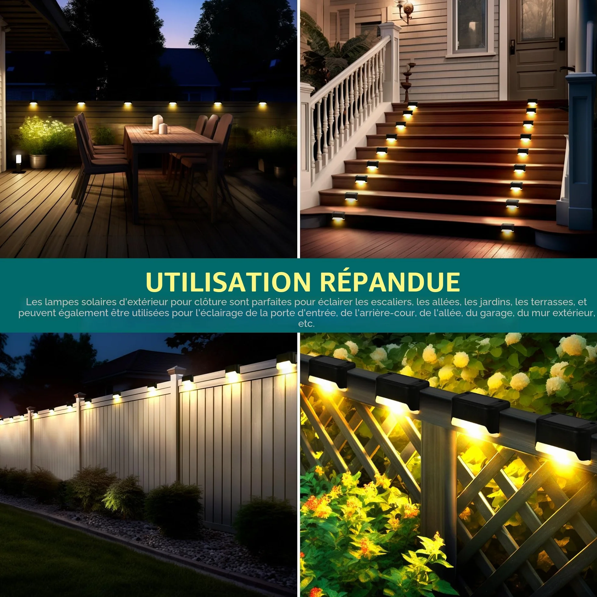 Solpex Lot de 16 lampes solaires LED étanches pour extérieur escaliers marches clôture cour terrasse allée décoration noir blanc chaud