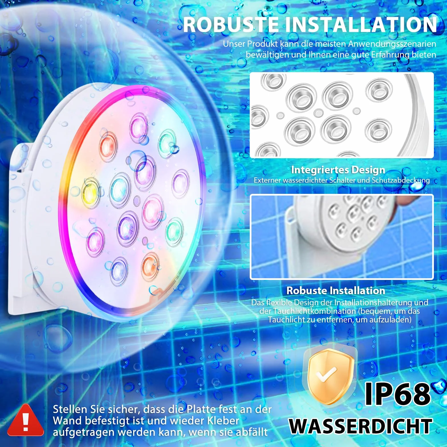 Lumières LED Submersibles Piscine Rechargeables IP68 Étanches Télécommande RF RGB 16 Couleurs 13 LEDs