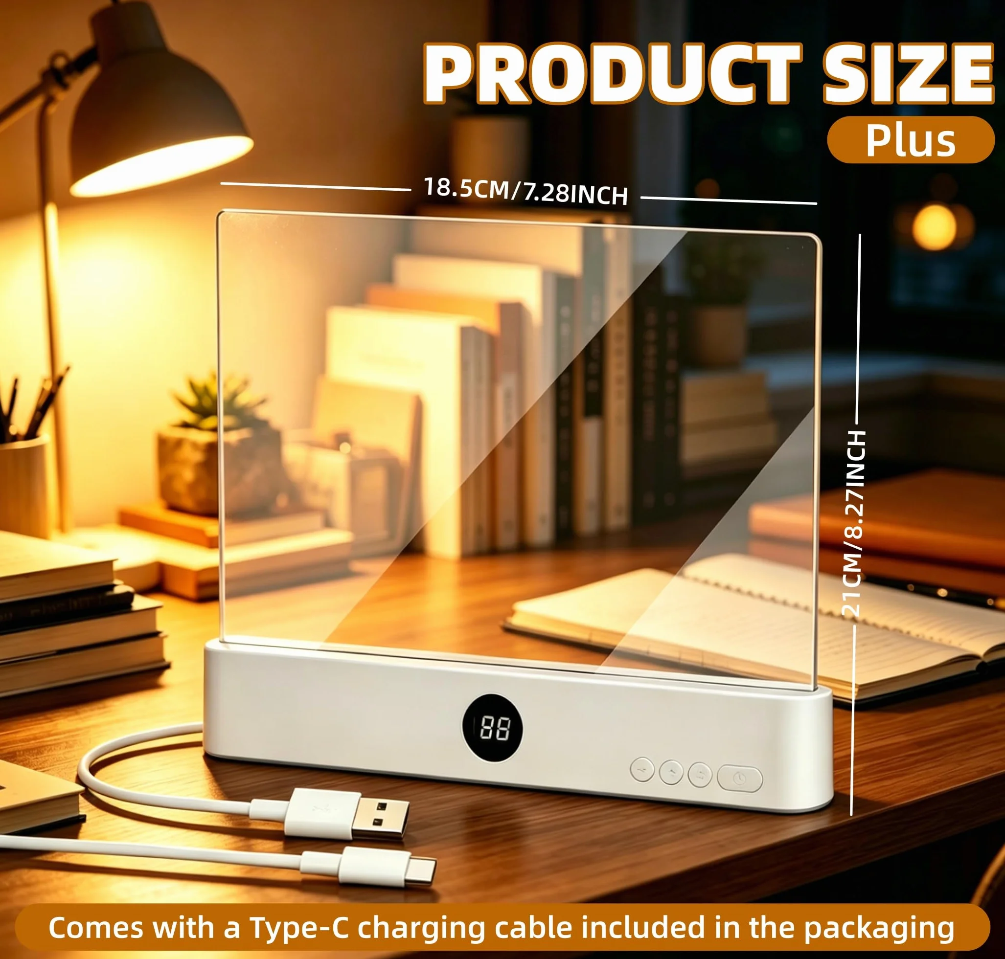 Lampe de Lecture LED Plate Grande Taille Rechargeable avec Minuterie 3 Couleurs de Lumière