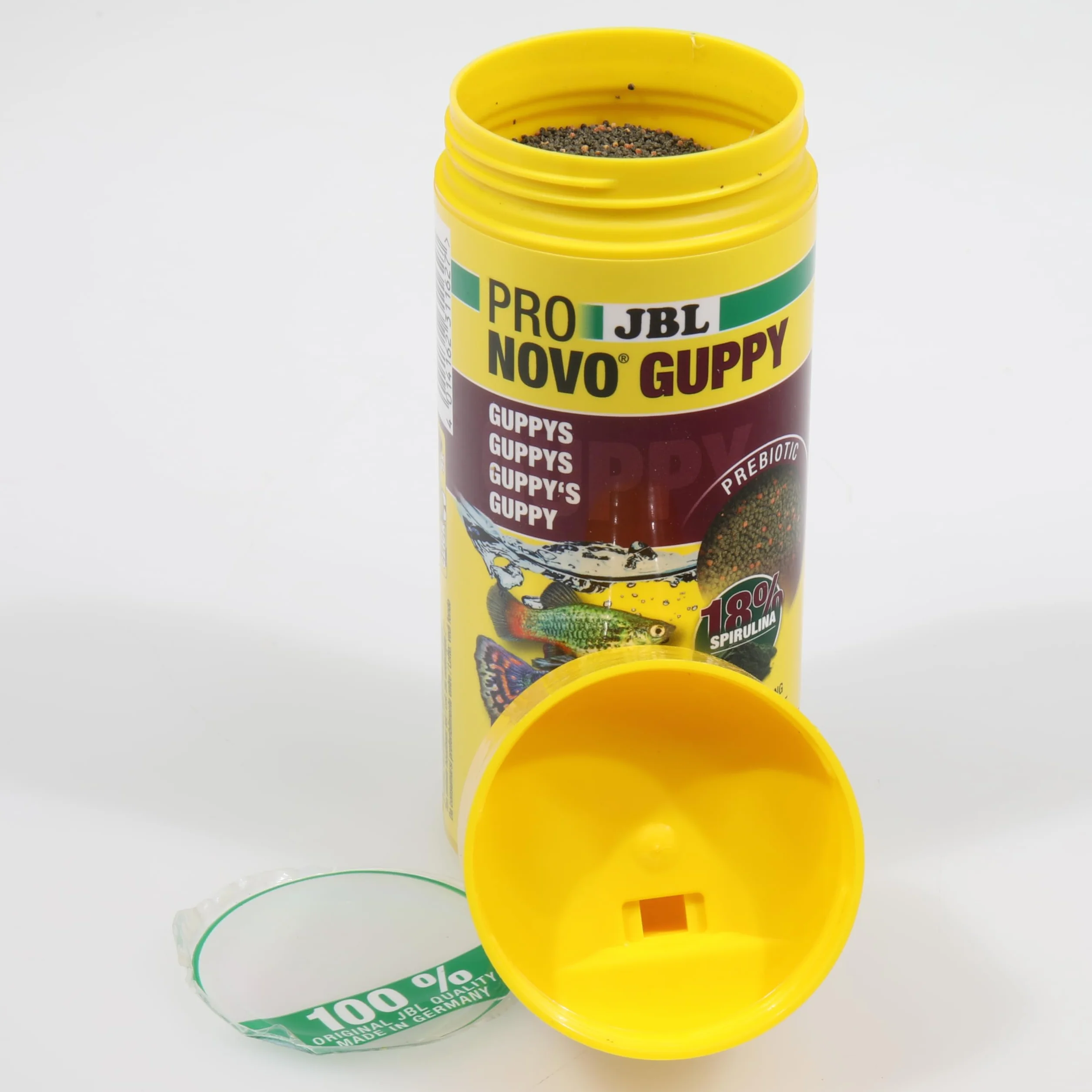 JBL PRONOVO GUPPY GRANO Aliment de Base pour Guppys Granulés Poissons Ovovivipares 3-10 cm Doseur à clic Taille S 250 ml