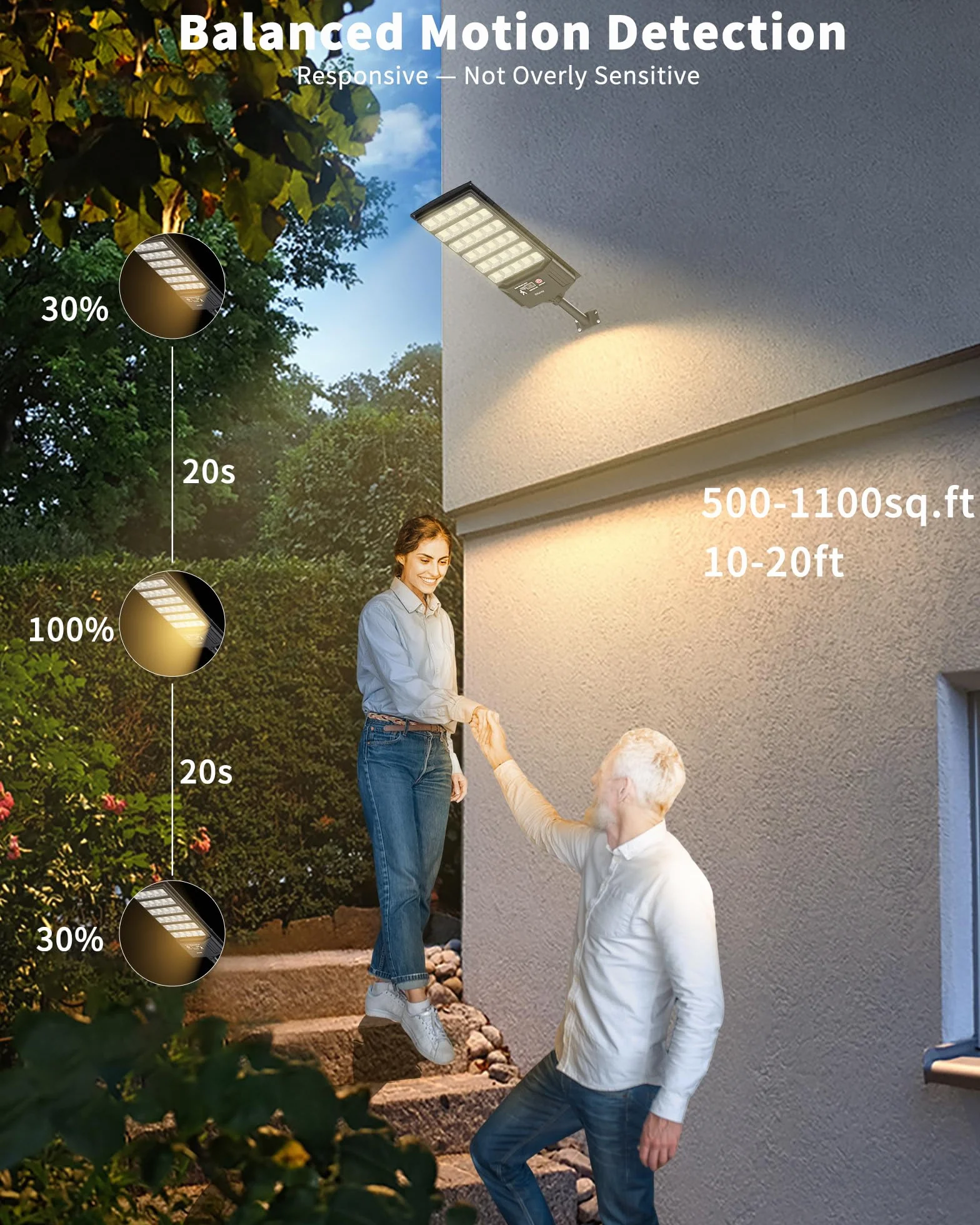 Lampadaire Solaire Exterieur 6AH avec Détecteur de Mouvement, 3 Températures de Couleur 3000K/4000K/6500K, Projecteur LED 2 Pack