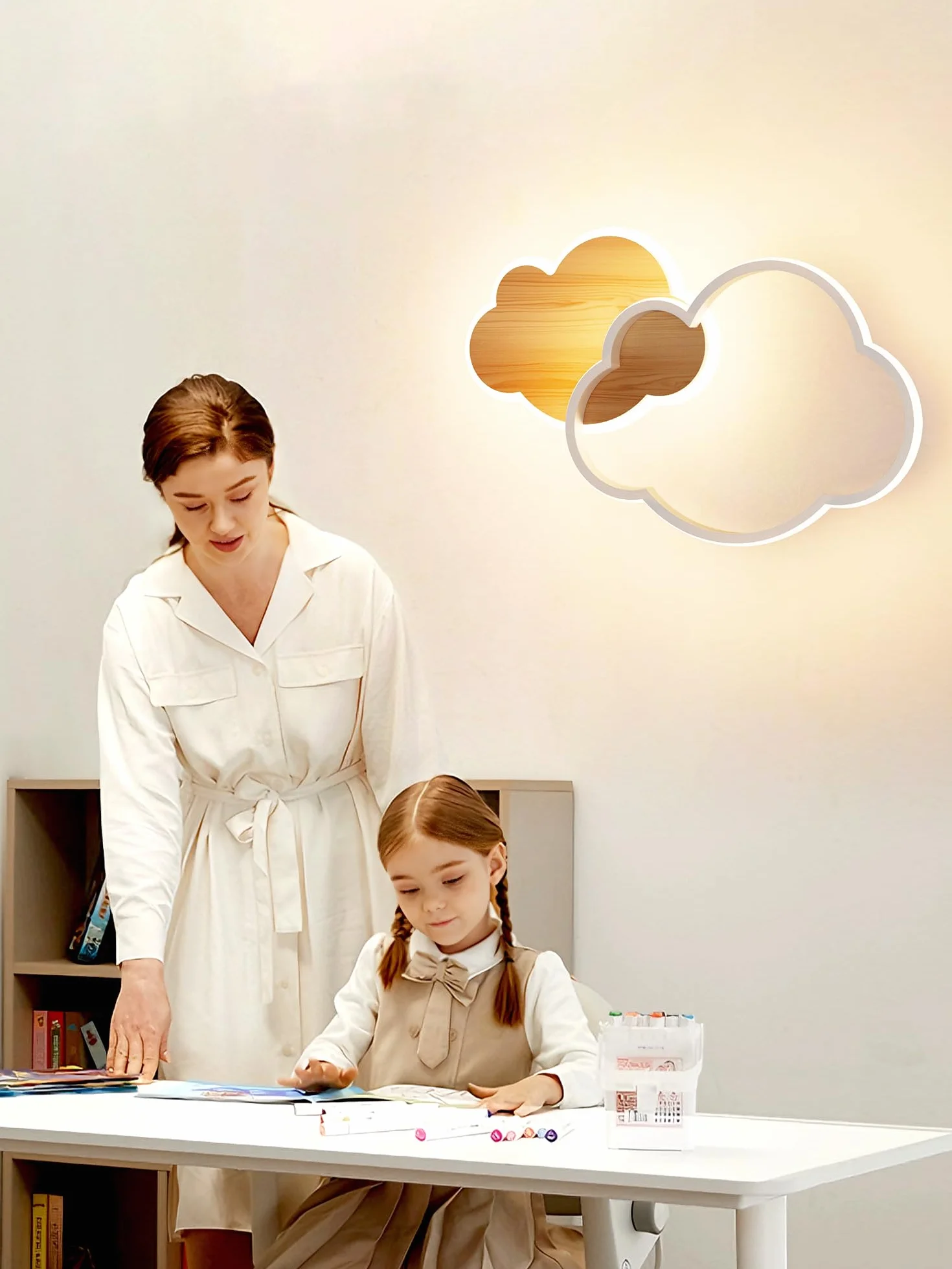 Plafonnier LED nuage 40CM 22W Dimmable avec Télécommande 3000K-6000K pour Chambre Enfant