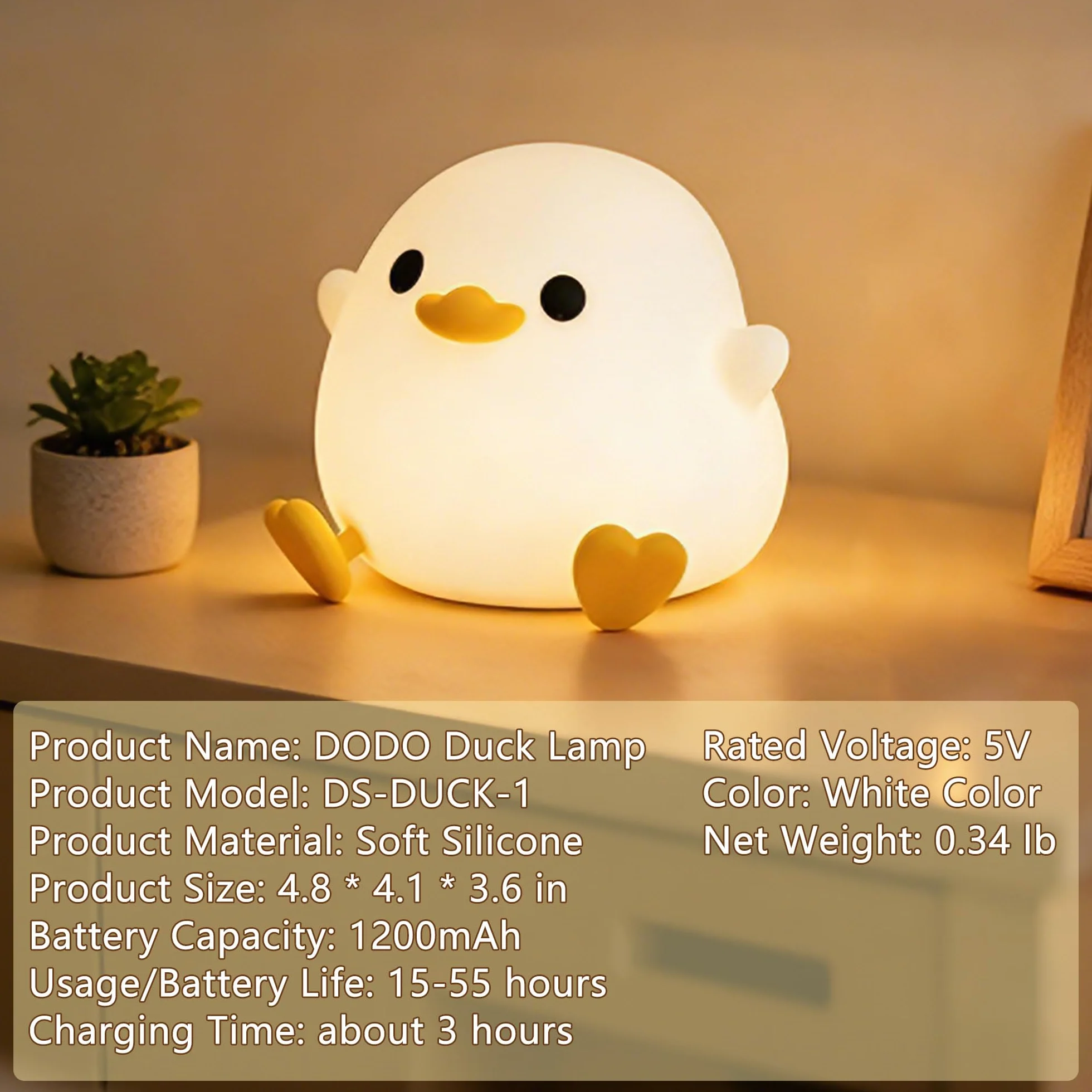 FAMIDUO Veilleuse Bébé Canard Lampe Chevet Silicon Réglable USB Rechargeable Décoration Chambre Cadeau Enfant