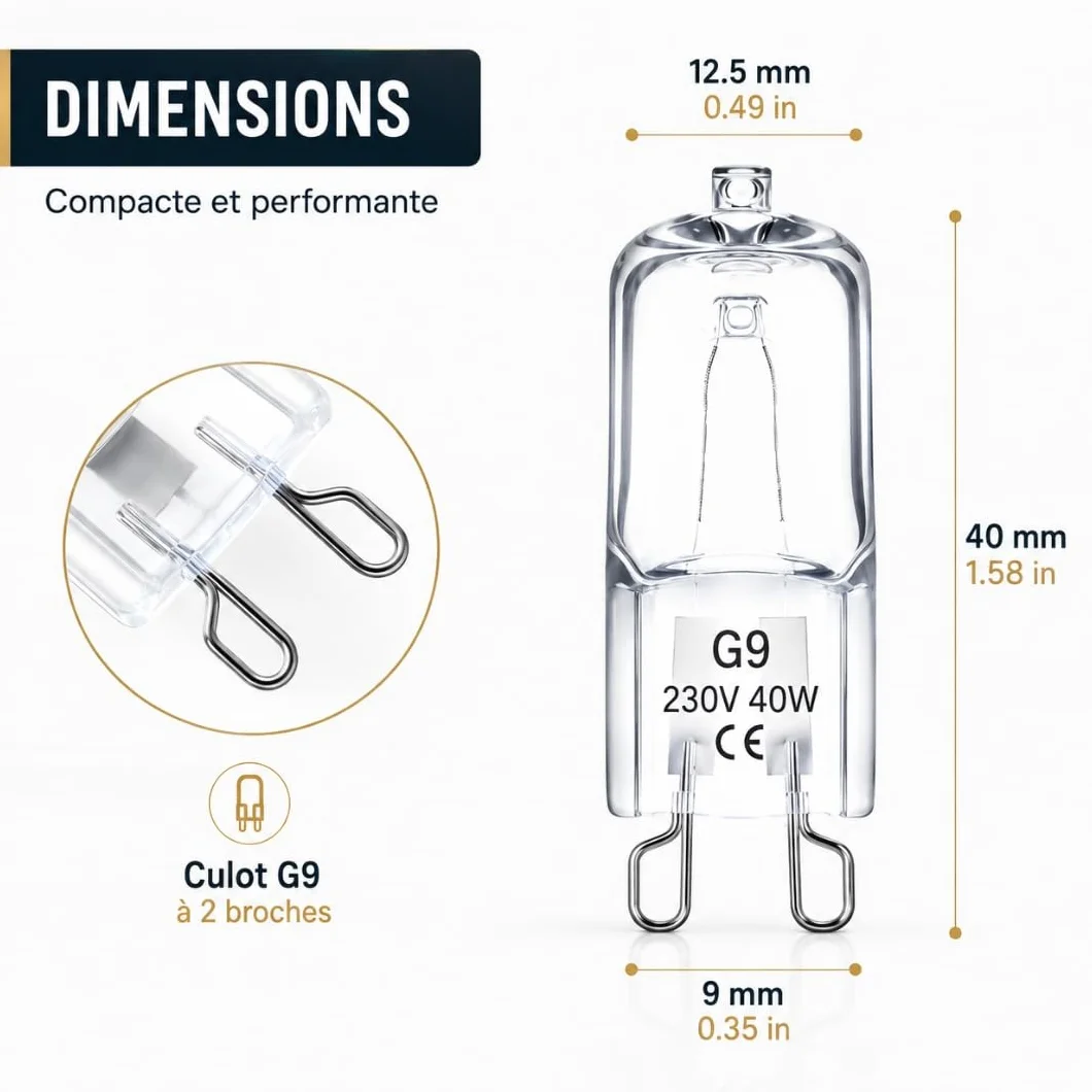 Lot de 2 Ampoule G9 Halogène 40W, LED 230V Blanc Chaud 2700K, Dimmable Compatible Neff Whirlpool Bosch
