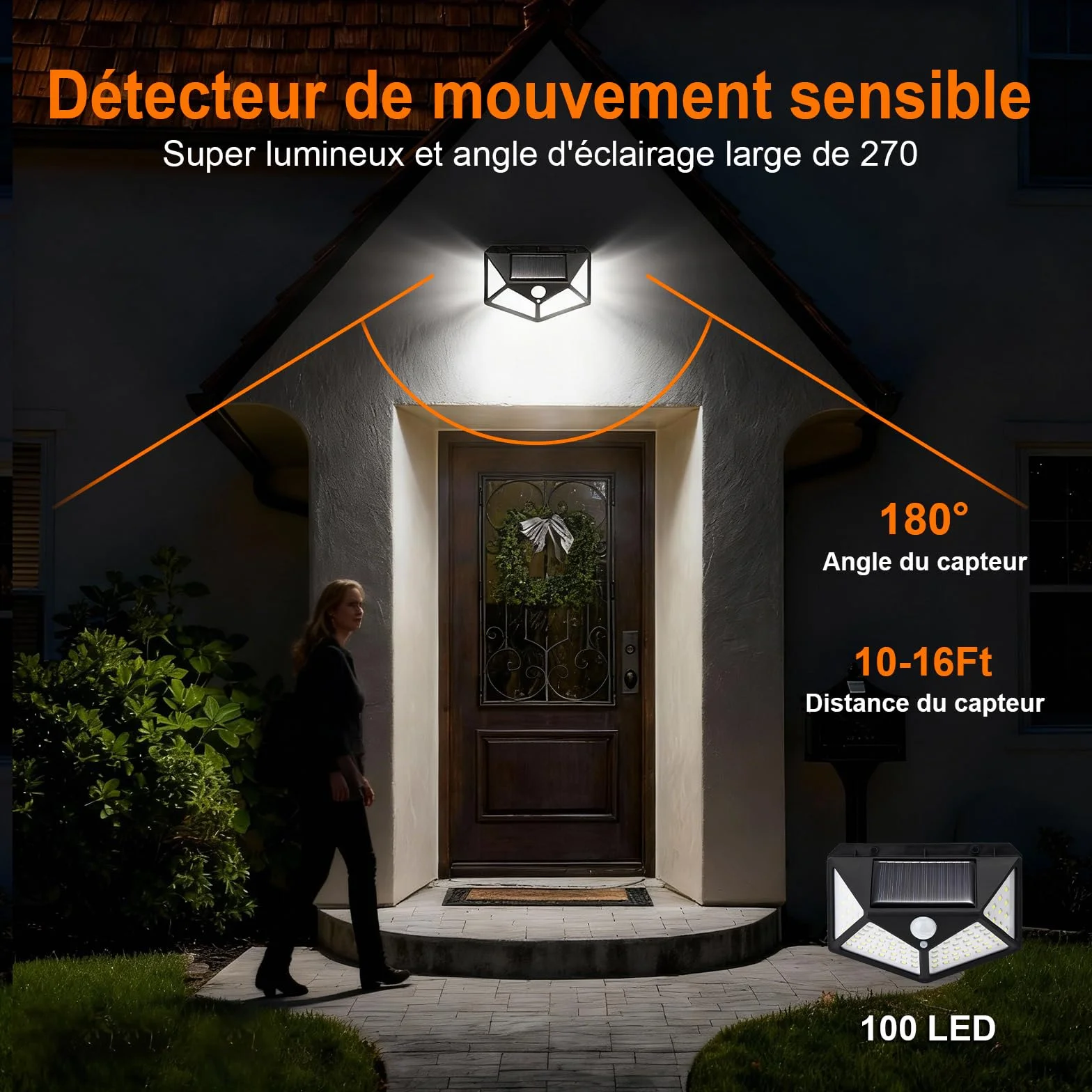 Lampe Solaire Extérieur LED 100 LEDs Détecteur de Mouvement IP65 270° 800mAh GDK203-2 Lot de 2