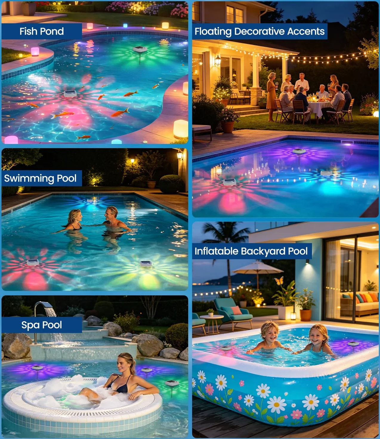 Thermomètre de Piscine Lumineux RGB 2 en 1 Flottant Sans Fil LED 7 Couleurs Écran LCD IP68 Solaire