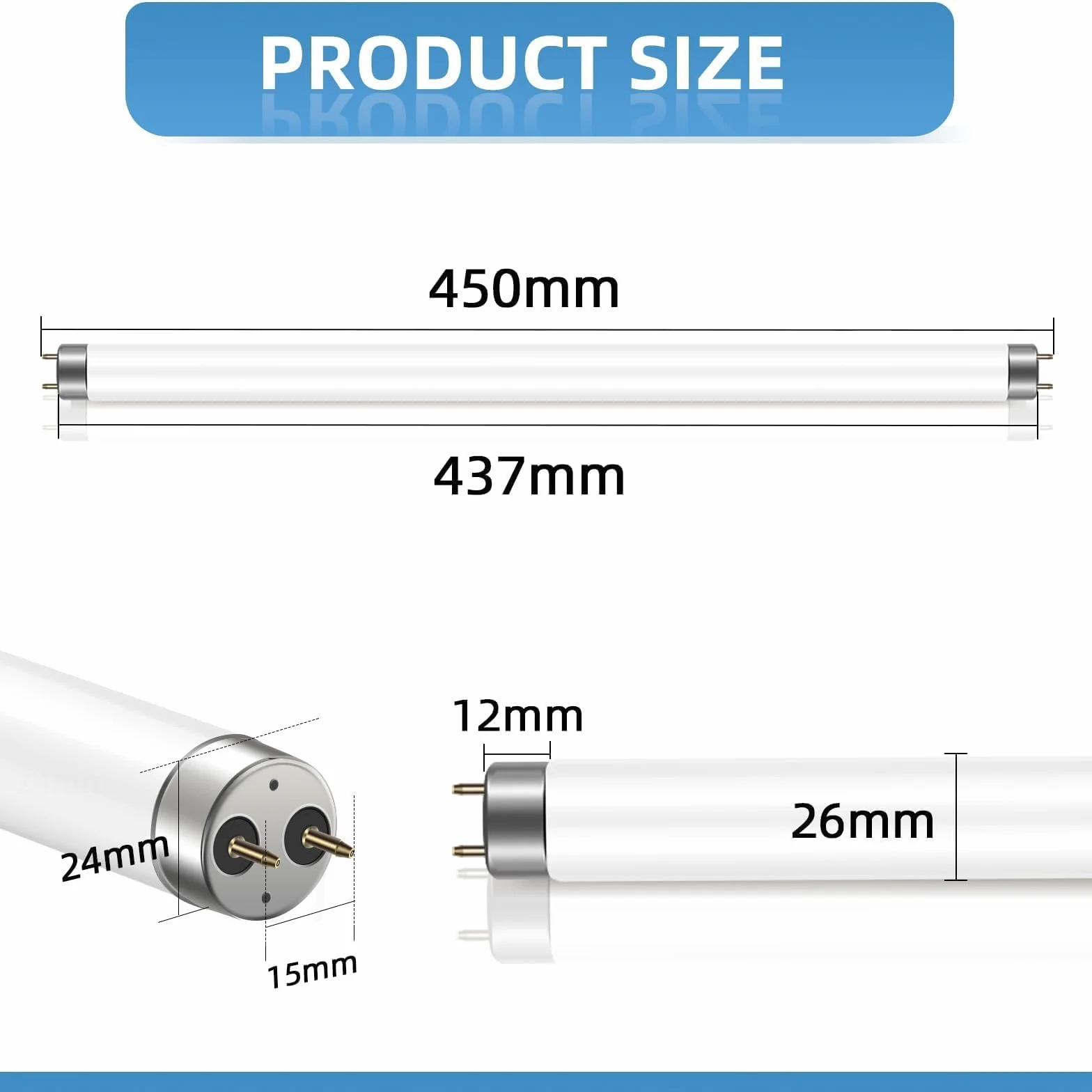 2 Pack Tubes Fluorescents 15W 450mm T8 Blanc Froid 4000K Base G13