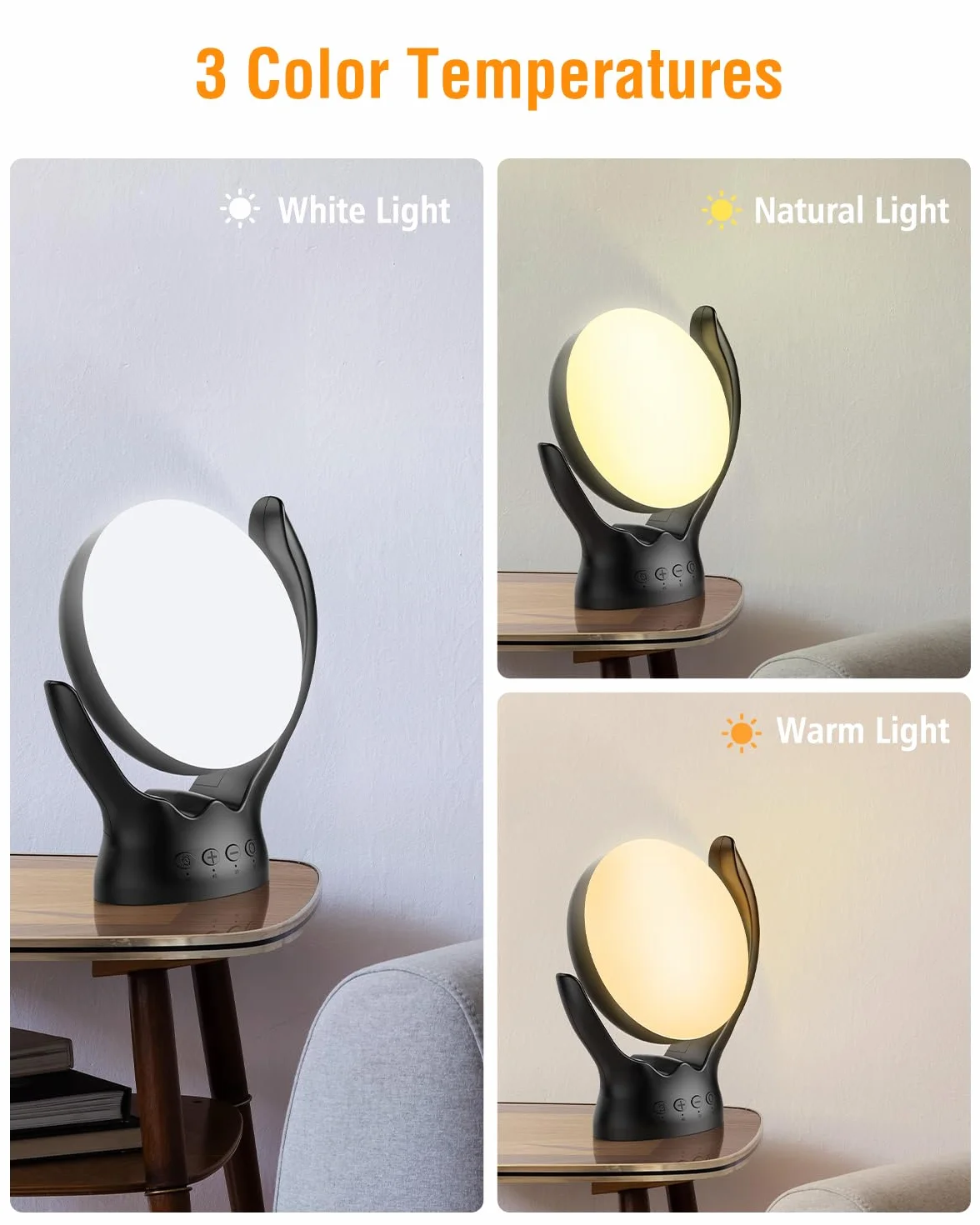 Lampe de luminothérapie 10000 Lux sans UV, Rotatif 210°, 3 températures de couleur, 4 minuteries, 5 luminosités réglables