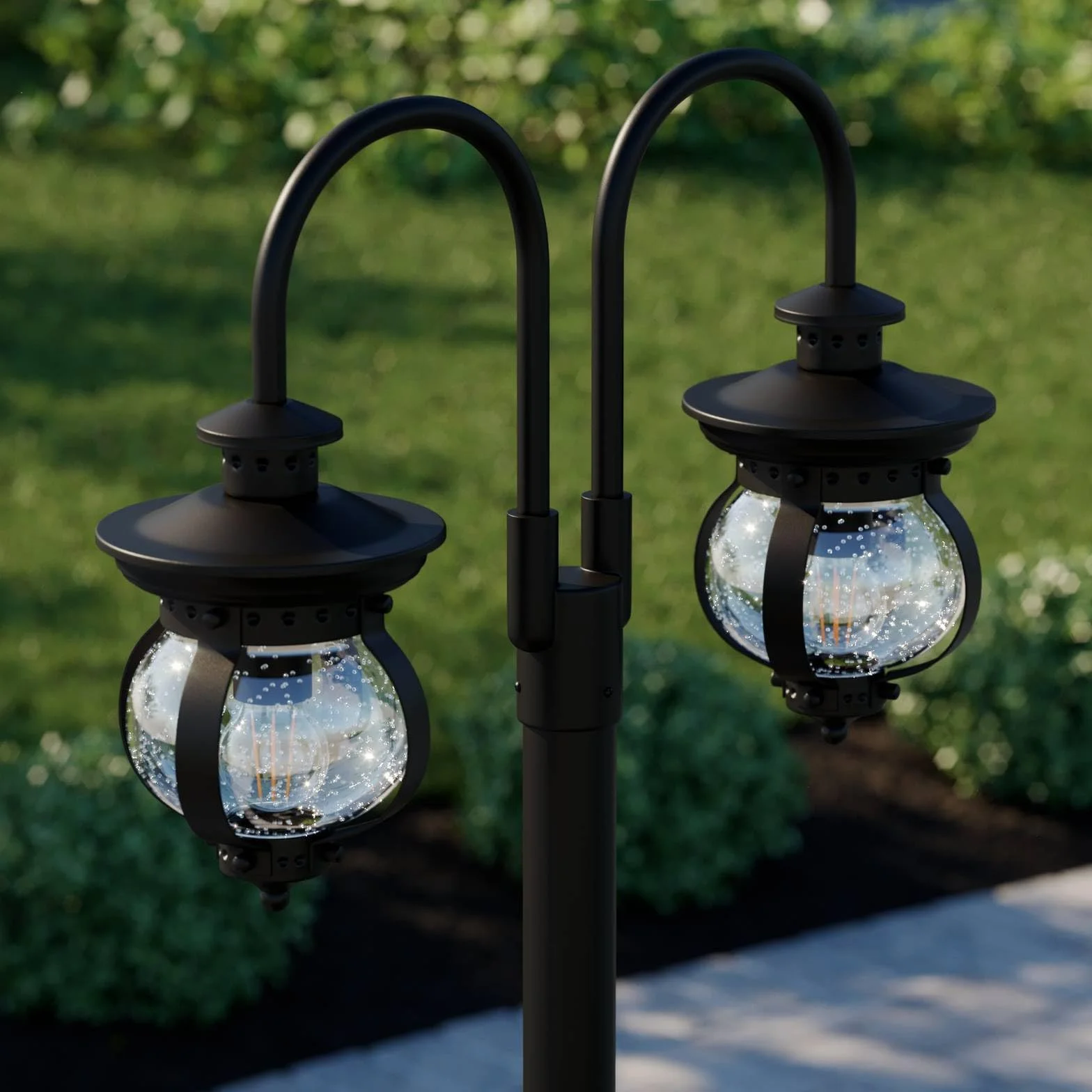 Lindby Lampadaire Extérieur Farley Intensité Variable Noir Métal 2 Lampes E27
