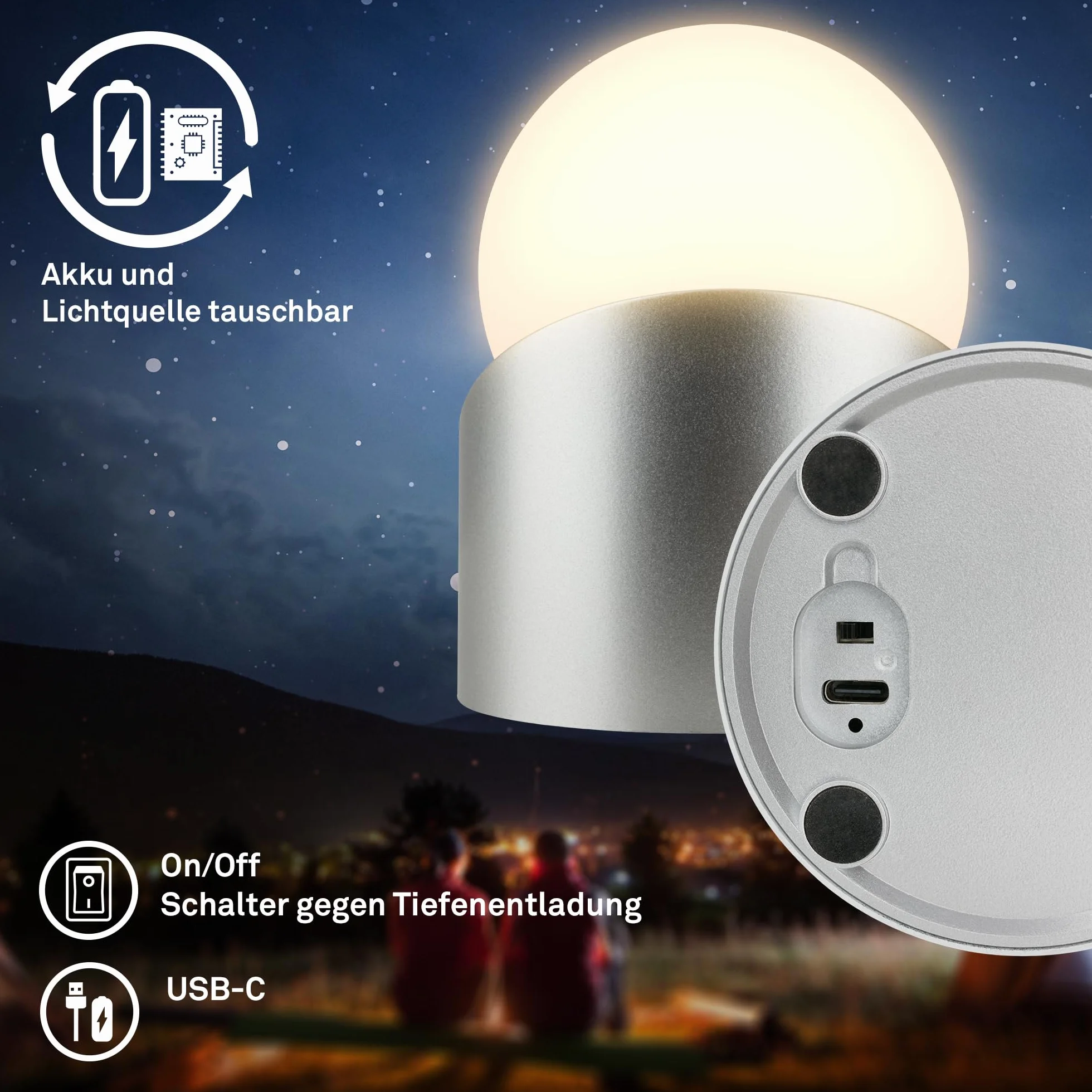 BRILONER Mini lampe de table LED sans fil IP54 variateur par paliers batterie interchangeable 10x8x9 cm