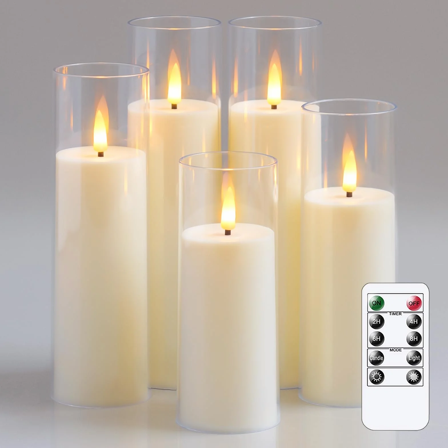 Yeelida Bougies LED sans flamme vacillantes avec télécommande minuterie piles 5,5cm x 12,5 15 17,5 20cm Plastique Ivoire