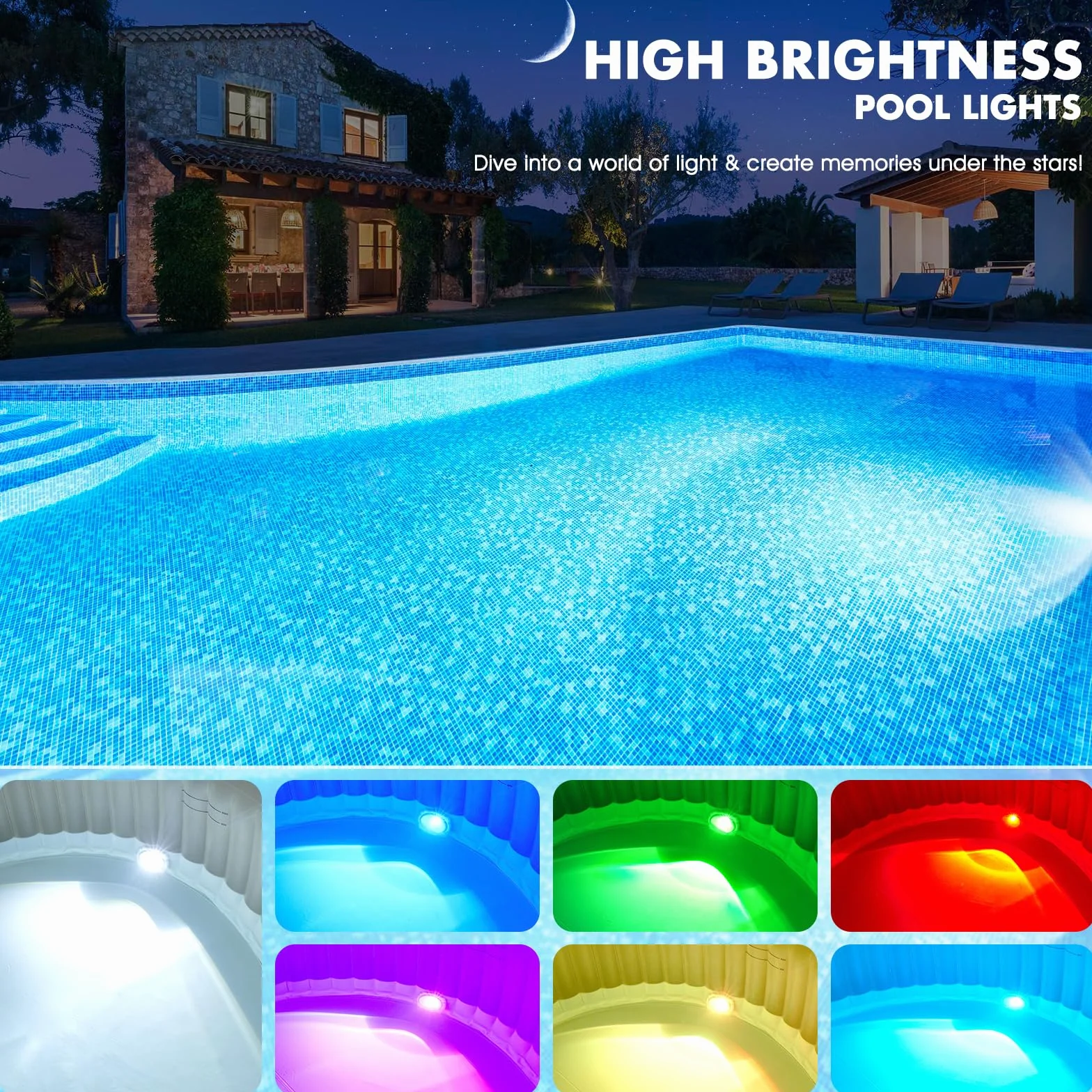 DeeprBetter Lumiere Piscine Hors Sol LED avec Télécommande, Rechargeable, IP68, 9 Modes
