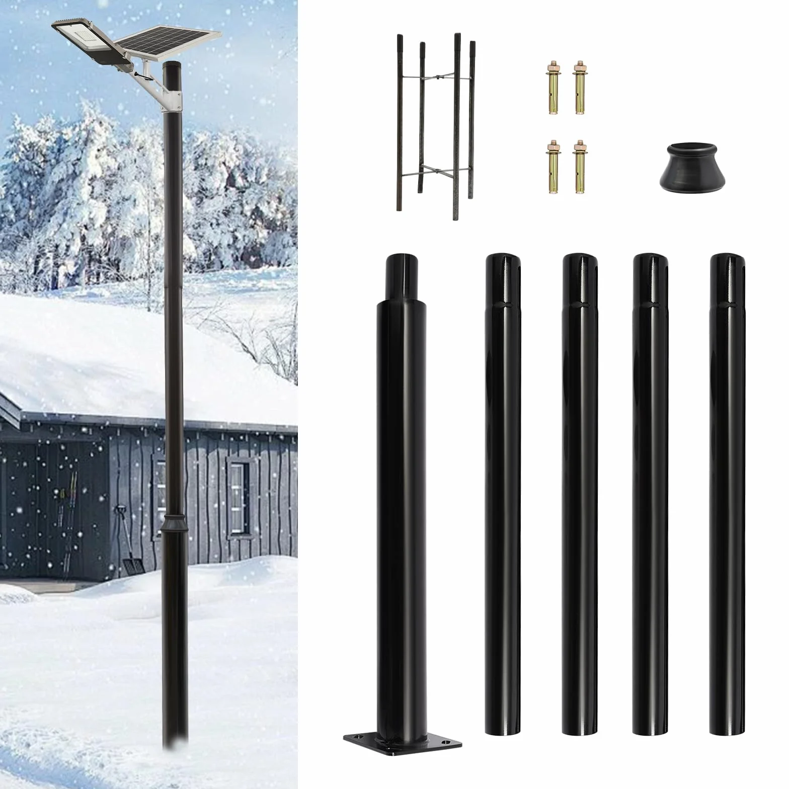 Poteau Solaire pour Lampadaire 5 m, Mât Divisé pour Terrasse, Éclairage Extérieur