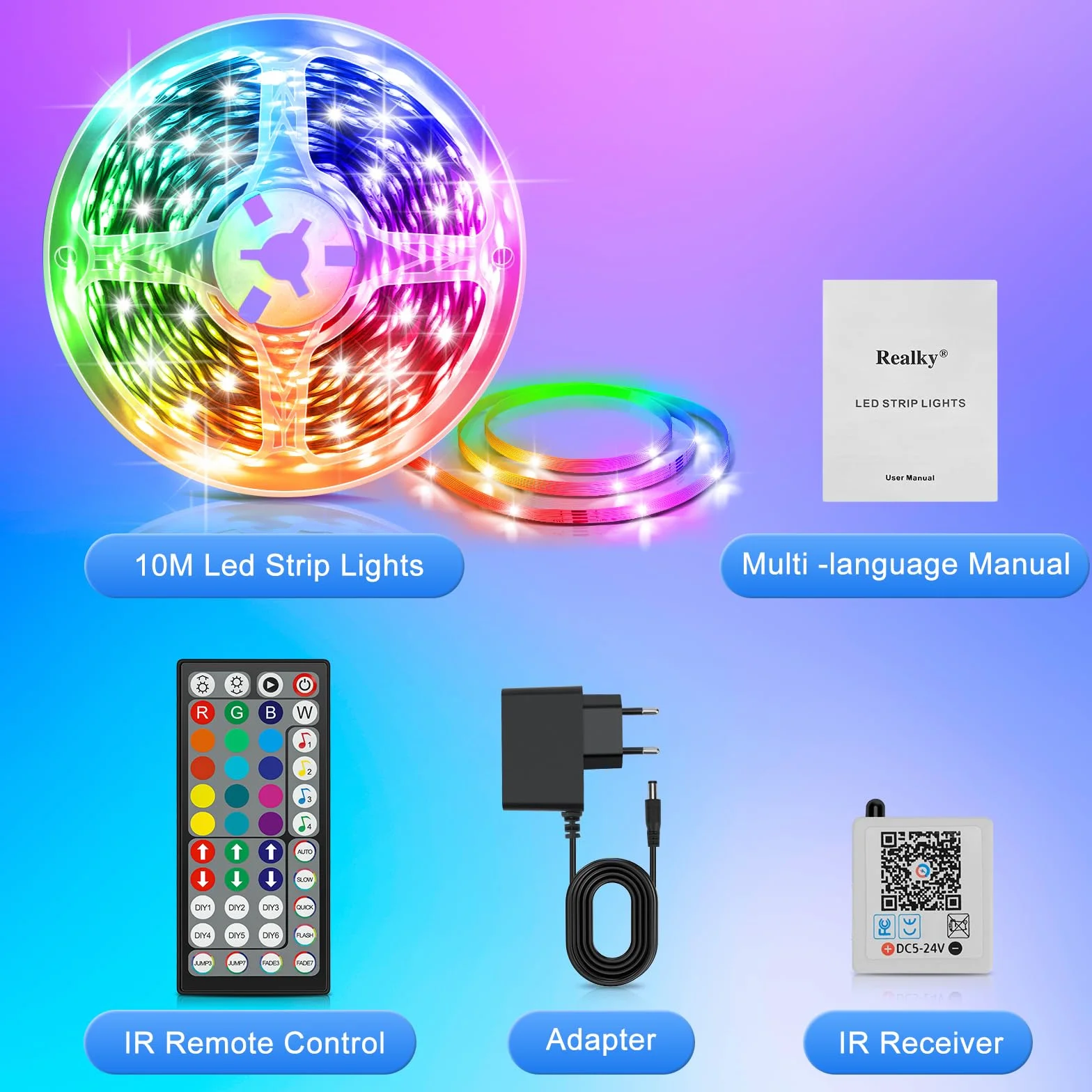 Ruban LED 10M Flexible RGB Bluetooth App Contrôle Synchronisé Musique Chambre Gaming Plafond