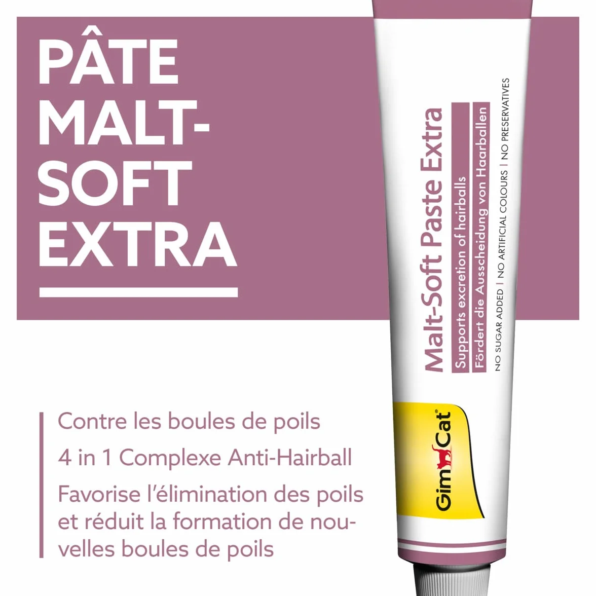 GimCat Pâte Malt-Soft Extra Anti-Hairball pour chats, 1 tube 200 g