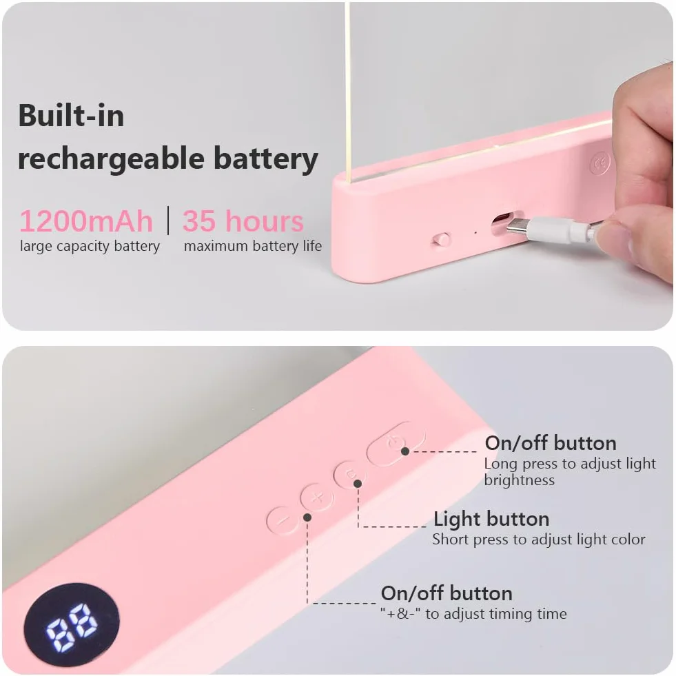 HOTUT Lampe de Livre Plate LED, Lampe de Lecture Portable, Protection des Yeux, Rose