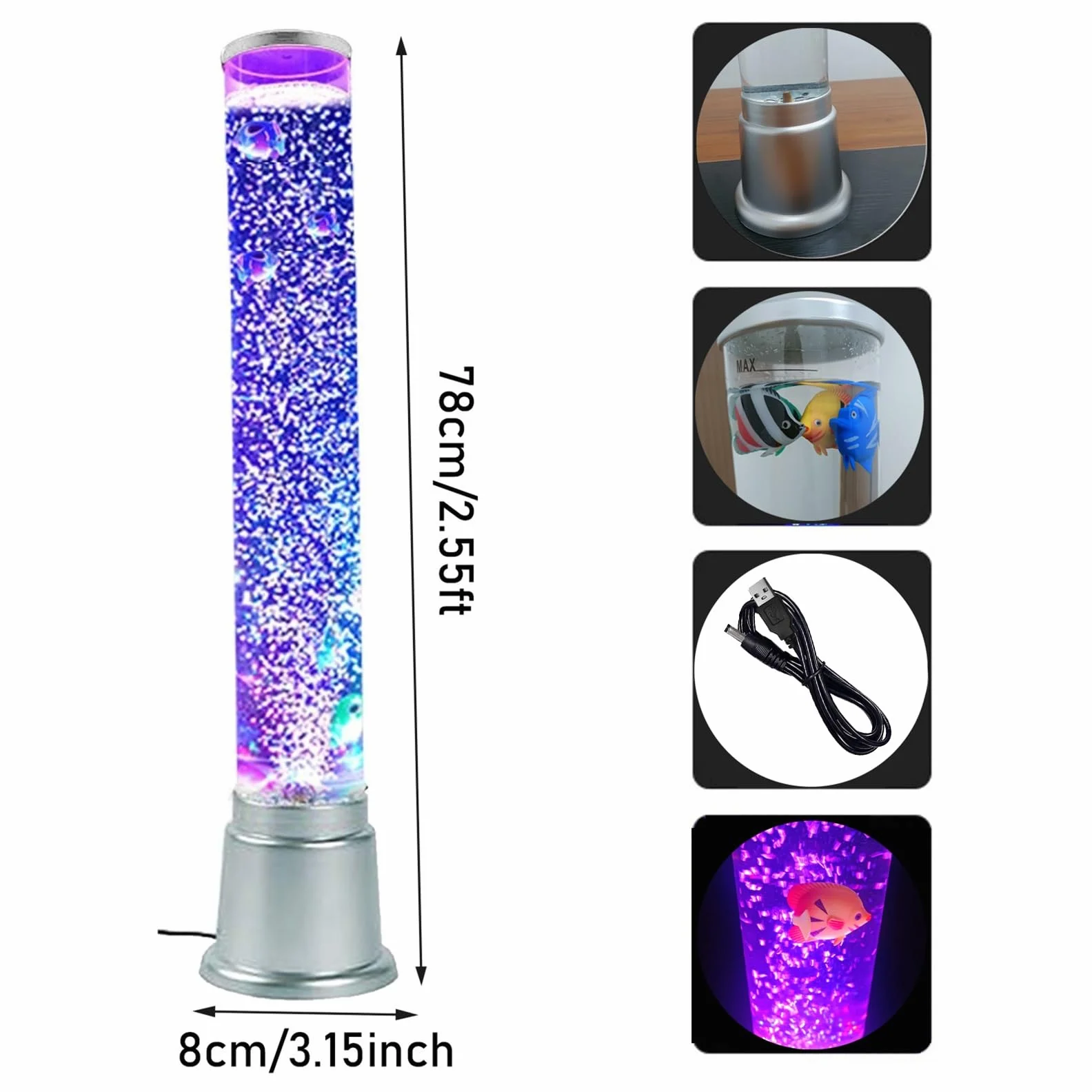 Fantasy Bubble Fish Tube LED Aquarium 2.5 Pieds 6 Poissons Artificiels 7 Couleurs Changeantes