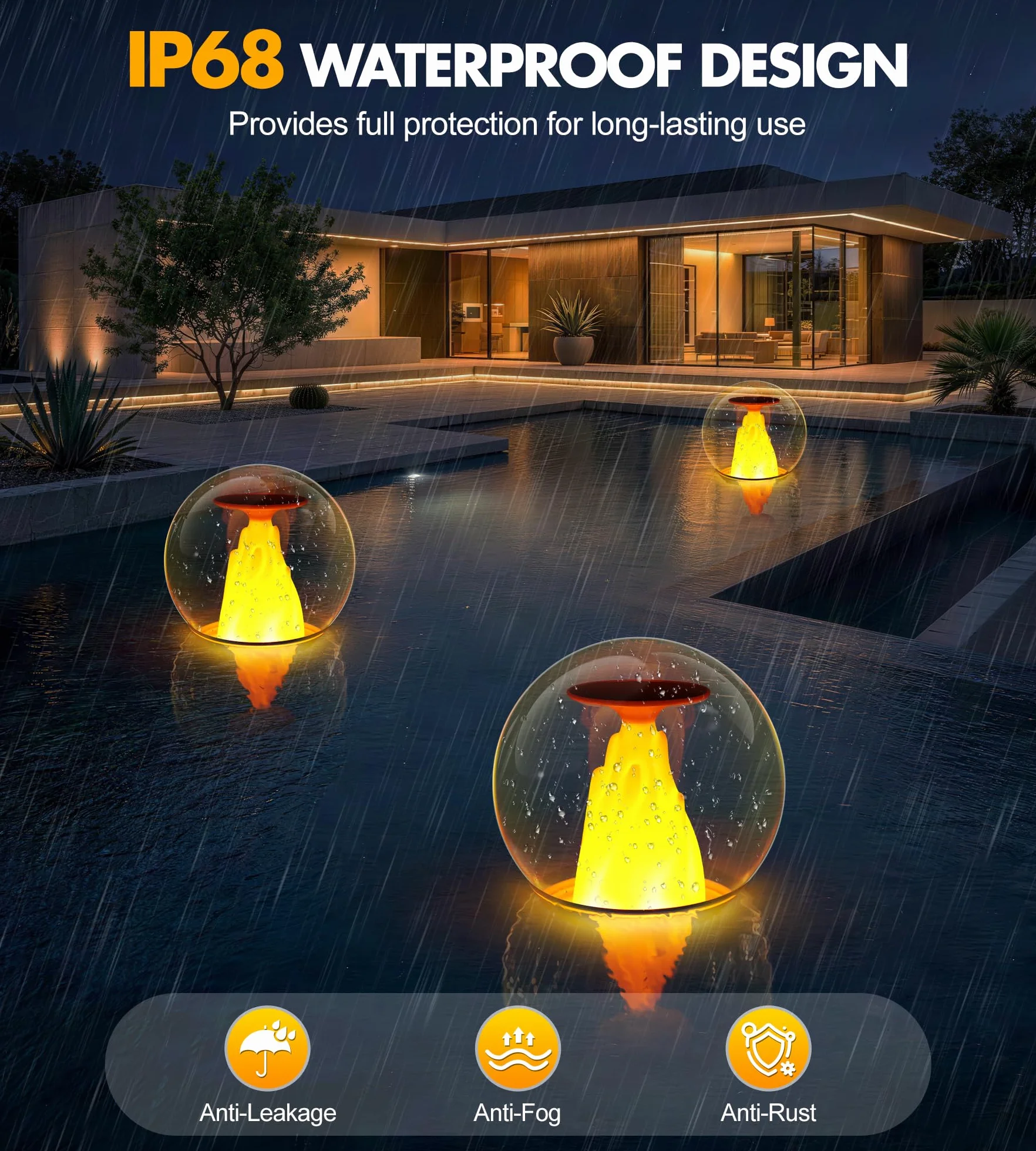 PoolLeader Lampe Solaire Flottante Piscine LED Effet Flamme IP68 2 Pièces