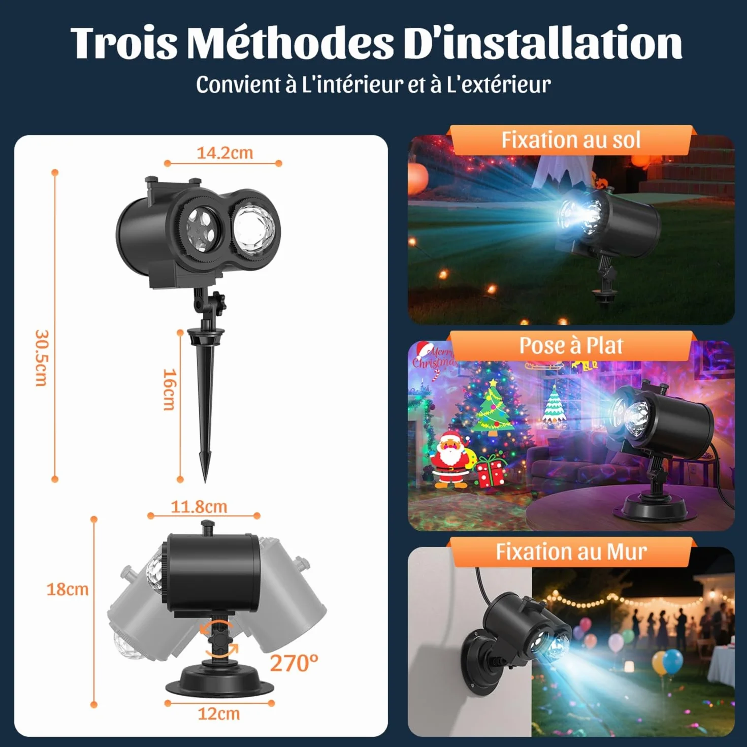 Projecteur Noel Exterieur 16 Diapositives avec Telecommande et Minuterie 4 Couleurs Motifs Eau