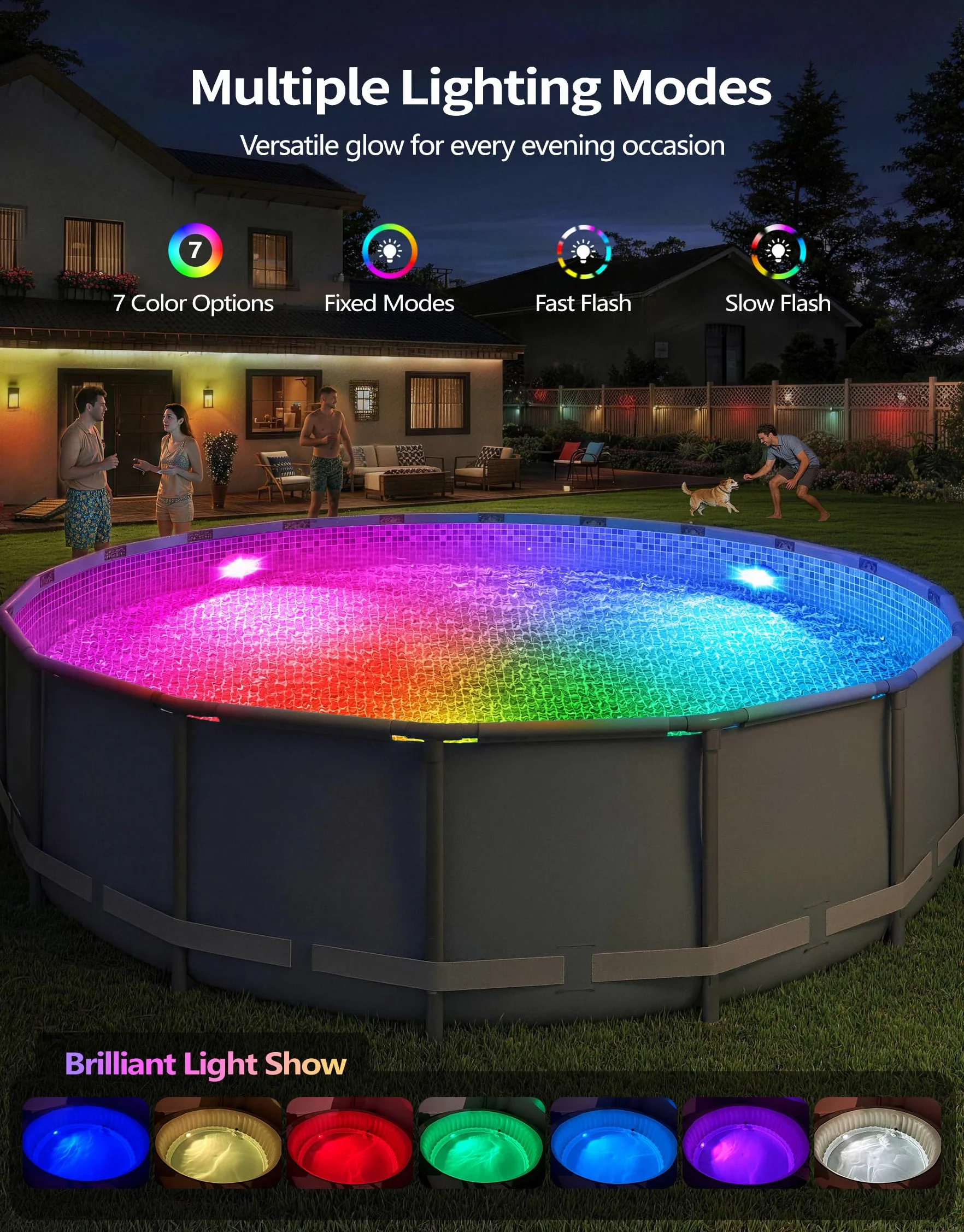 PoolLeader Éclairage Piscine Submersible Rechargeable avec Télécommande, Changement de Couleur, Aimant, Ventouses, 2 Pièces