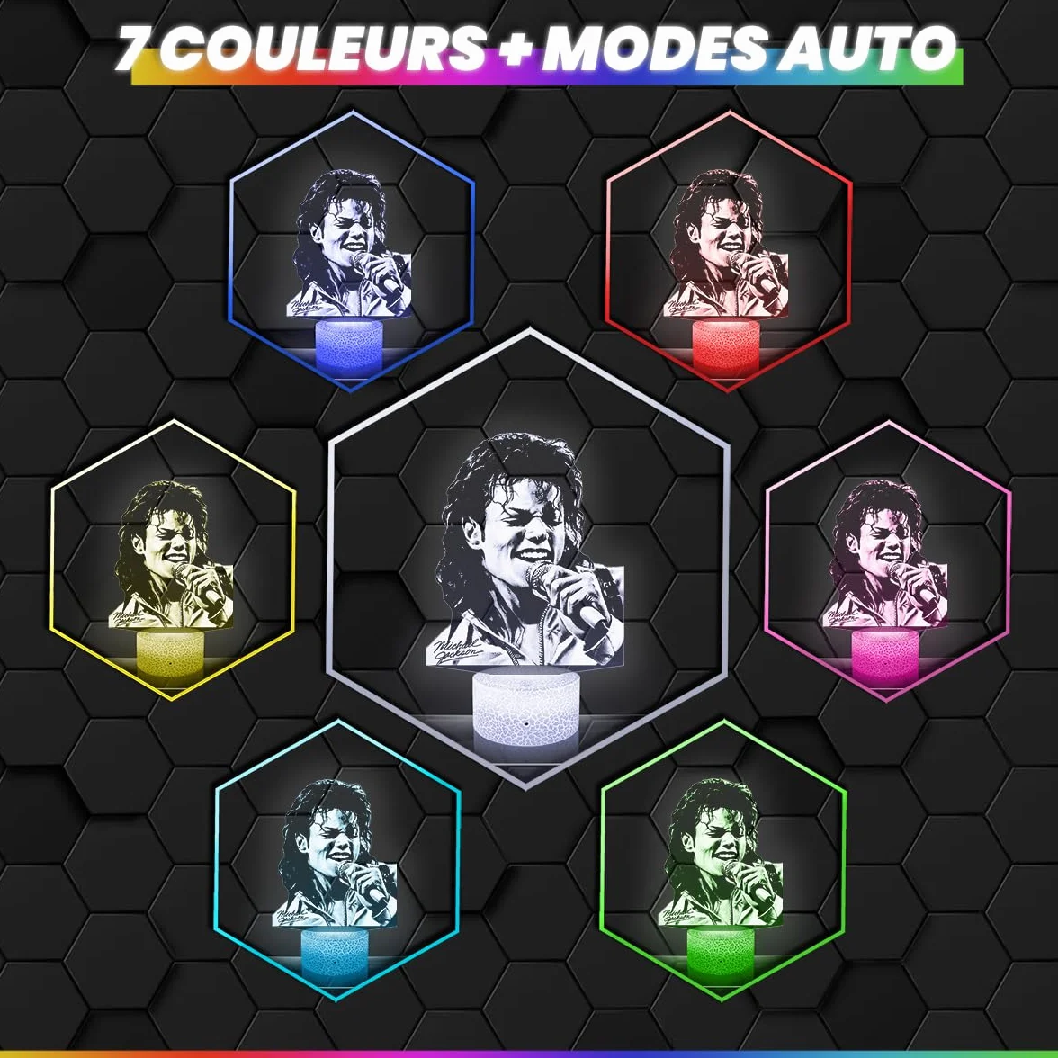 Lampe 3D Michael Jackson Effet Hologramme Veilleuse Tactile LED Idée Cadeau Fan Musique