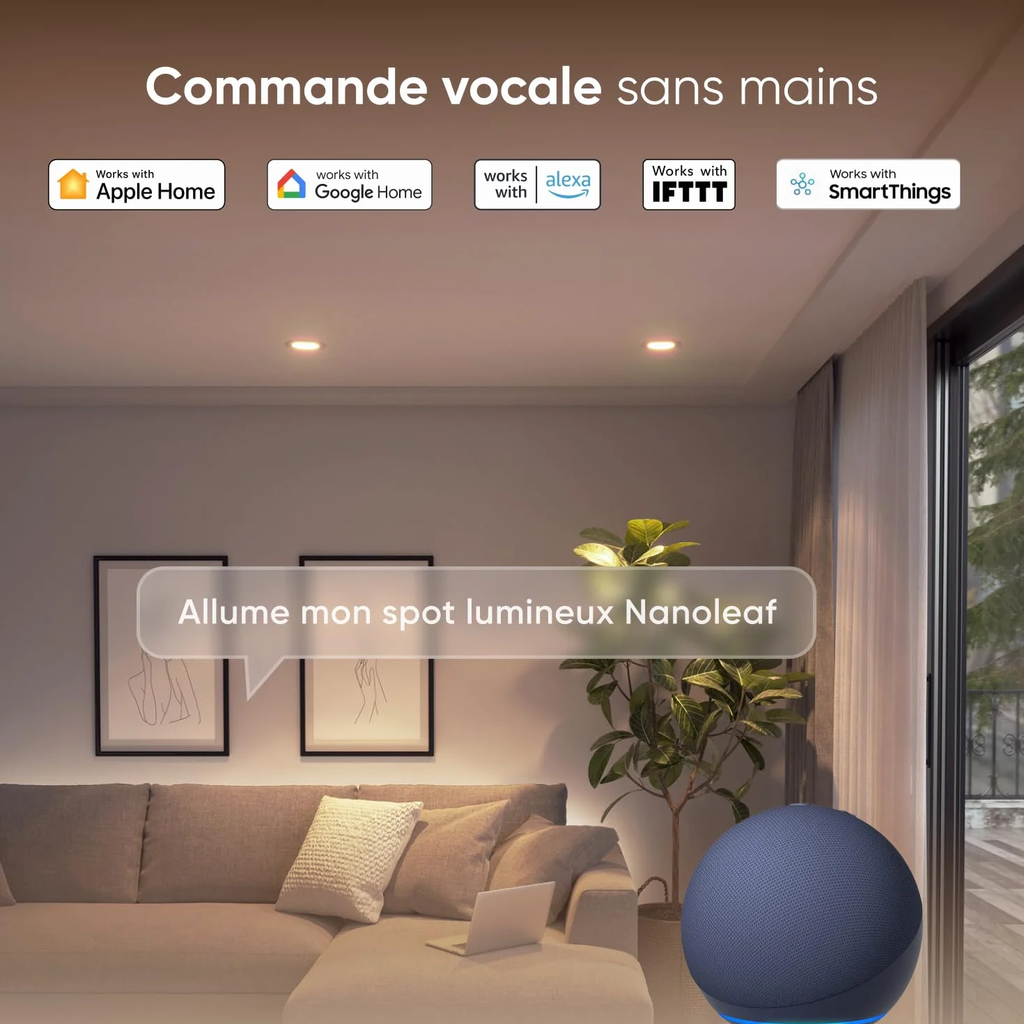 Nanoleaf Ampoule Connectée WiFi LED Spots Encastrés, Compatible Alexa/Google Home/App, Dimmable Multicolore 550LM 1200K-6500K, Découpe 75–85 mm