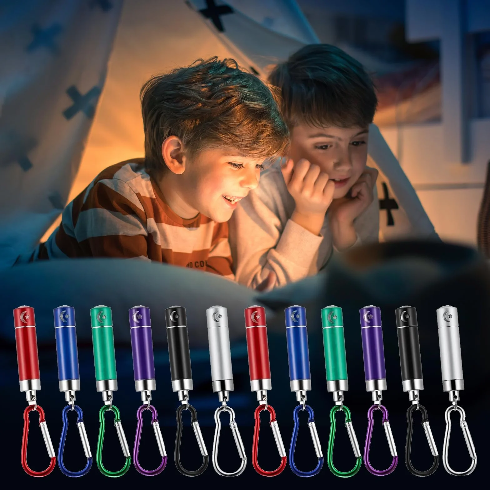 Mini Lampe de Poche LED en Aluminium 12 Pièces avec Porte-Clés Portable pour Enfants Cadeau Extérieur Voyage Camping 6 Couleurs