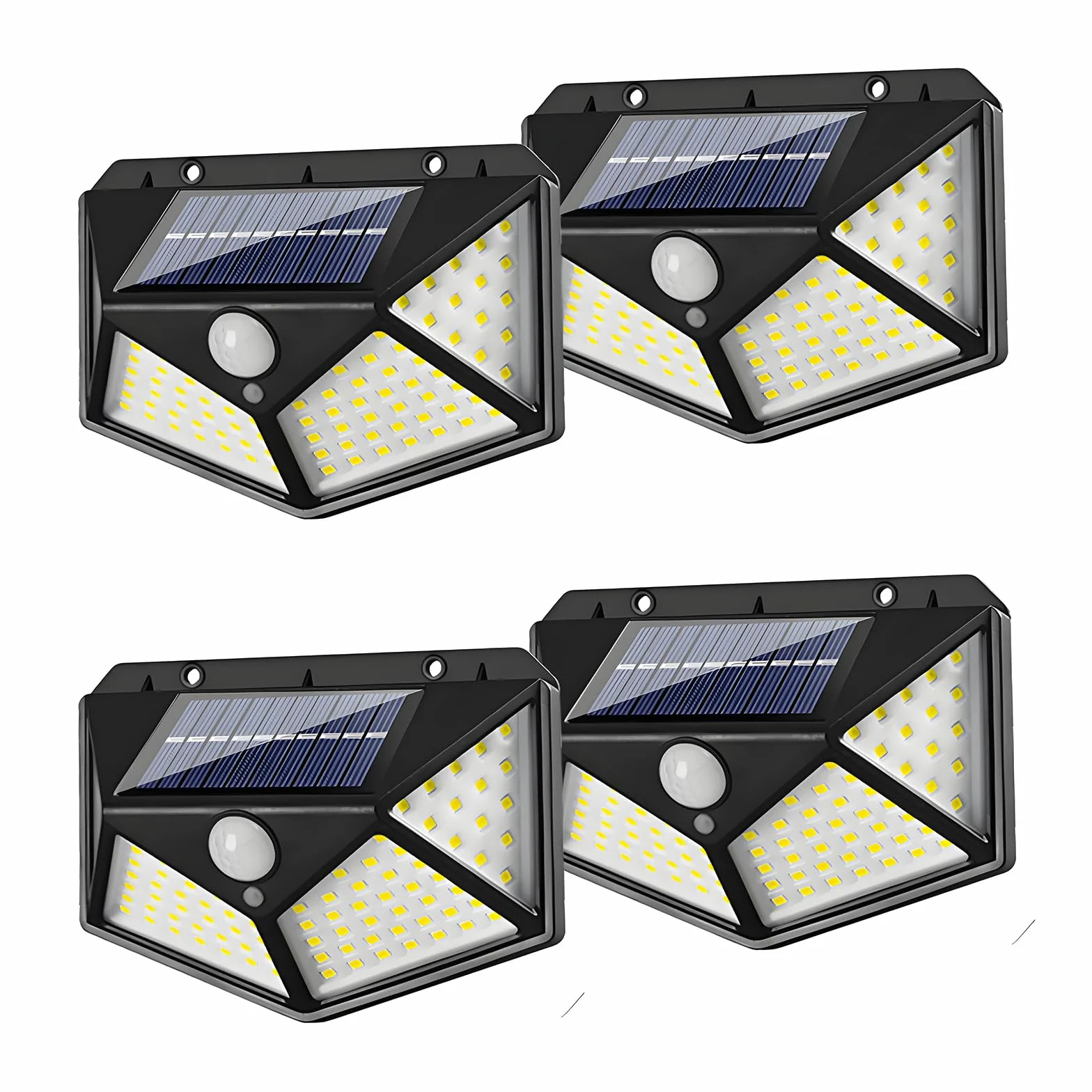 Lampe Solaire Extérieur avec Détecteur de Mouvement 100 LED IP65 Etanche 3 Modes Angle 270° Batterie 800mAh Lot de 4