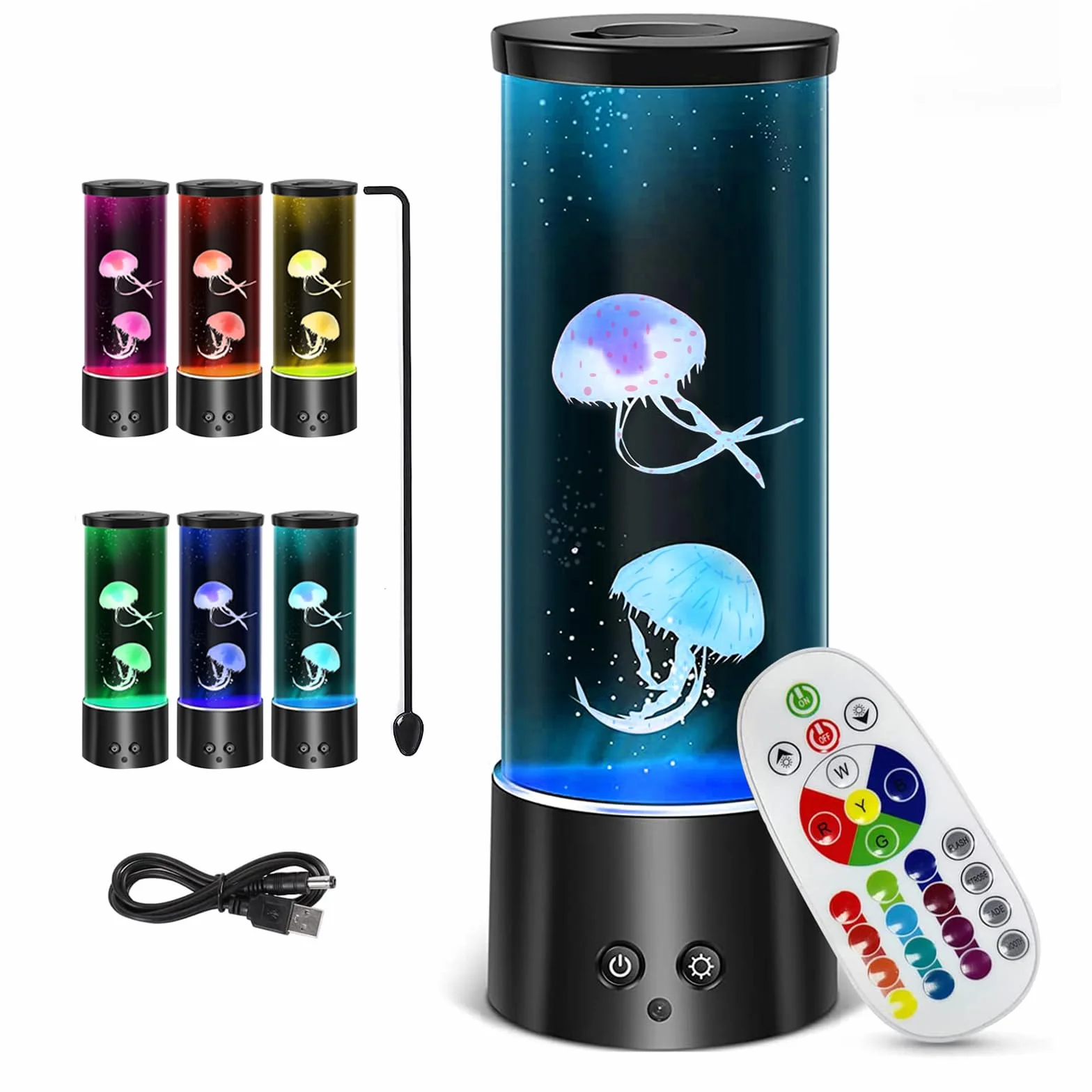 Lampe Méduse Jellyfish Lampe à Lave 17 Effets Lumière Changeants Couleur Aquarium Télécommande USB Noir
