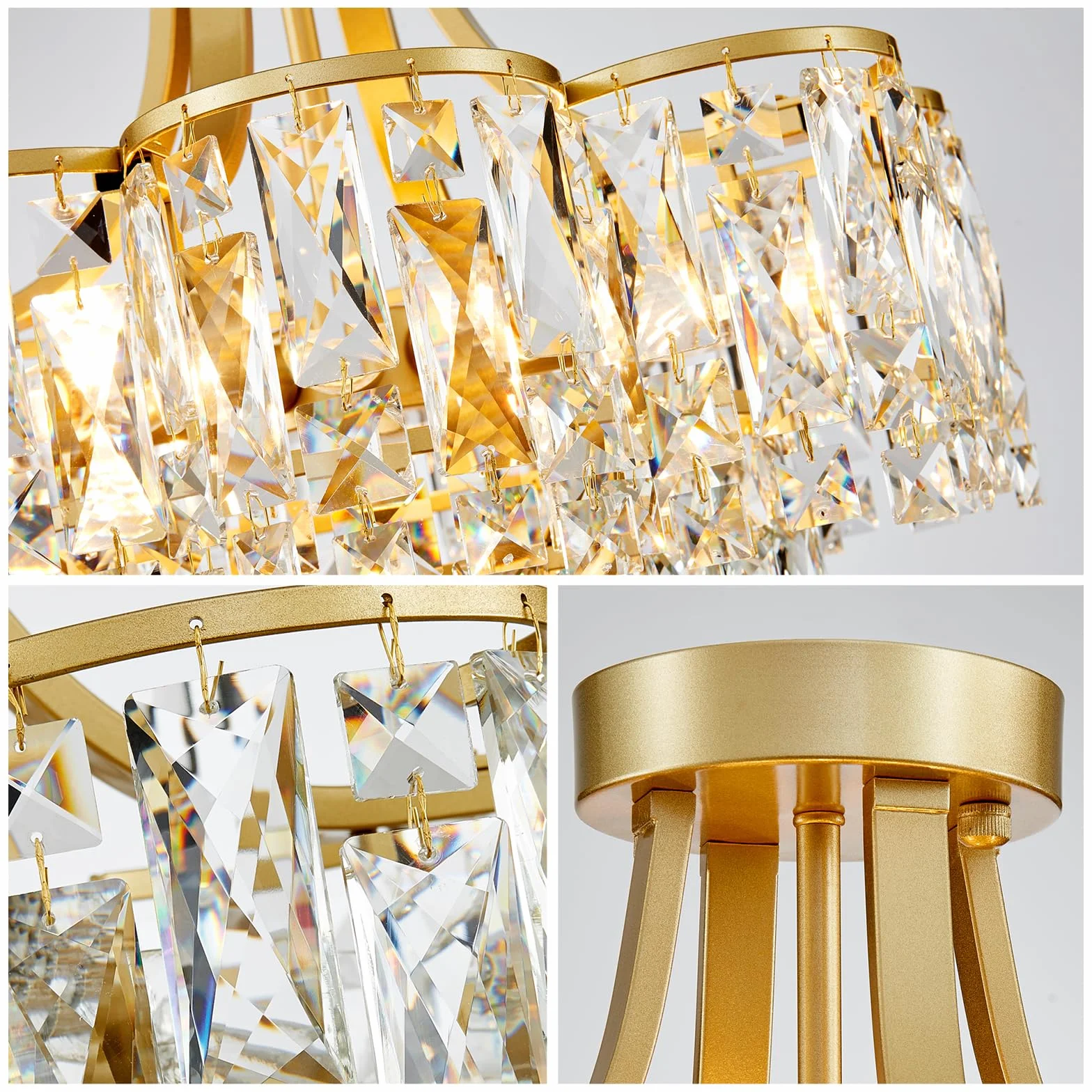 WUZUPS Crystal Chandelier Plafonnier encastré Luminaire moderne pour Chambre à coucher Hallway Bar Cuisine Salle de bain, H 49 x L 46. 5, E14 Base, Gold