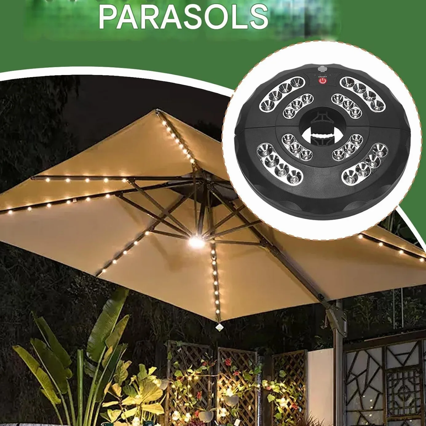 Lumières pour Parasol Extérieur, Éclairage Extérieur Rechargeable - Lampe Étanche 3 Modes